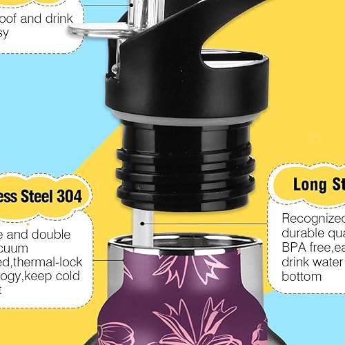 Miniatura 3 de Botella de agua para niños de 20 onzas con aislamiento para niños y niñas, sin BPA, con lazos, rosa suave, morado oscuro