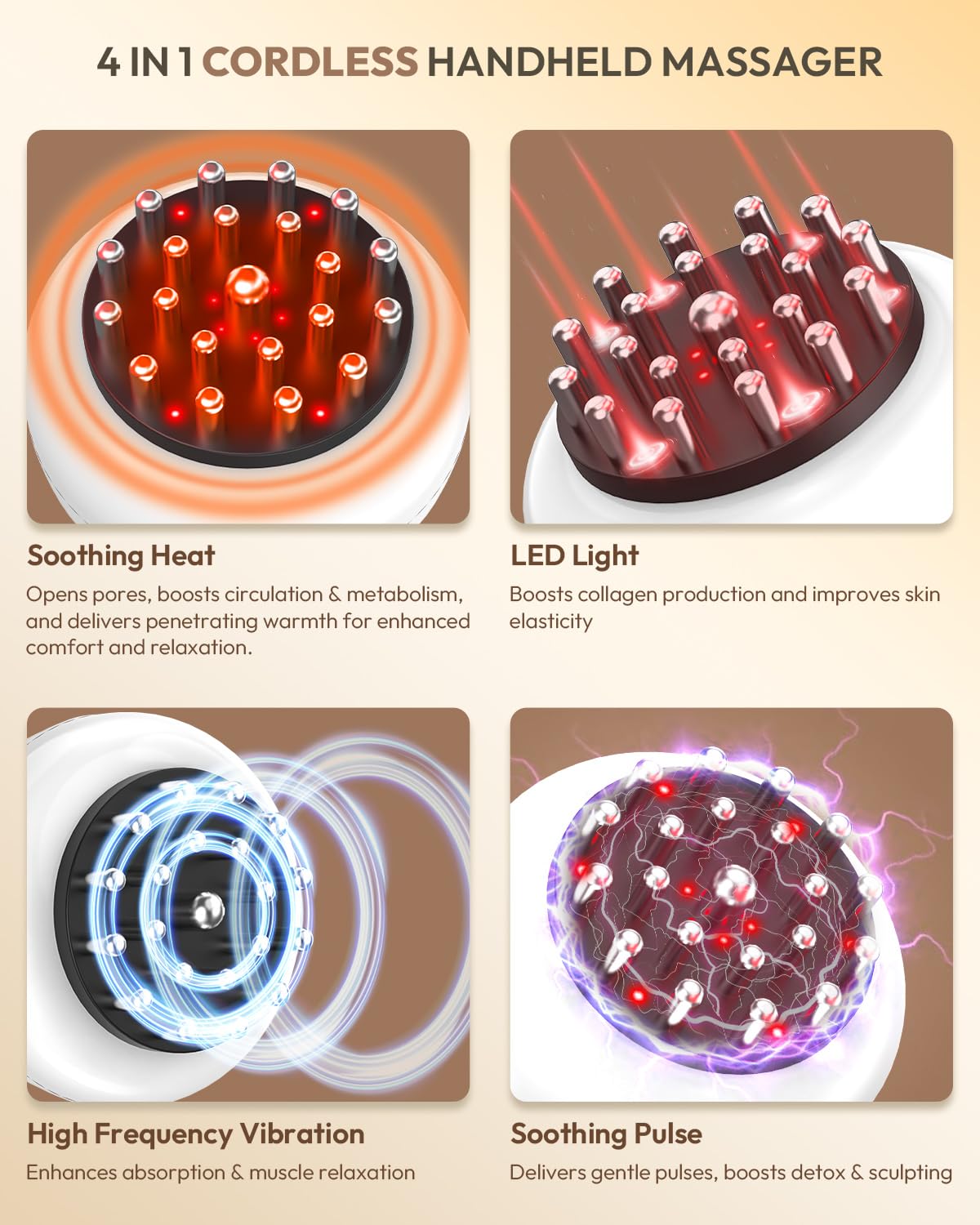 Masajeador de drenaje linfático y herramienta de masaje anticelulítico, máquina de esculpir el cuerpo con luz, pulso relajante, calor y vibración, cepillo linfático calentado para piernas