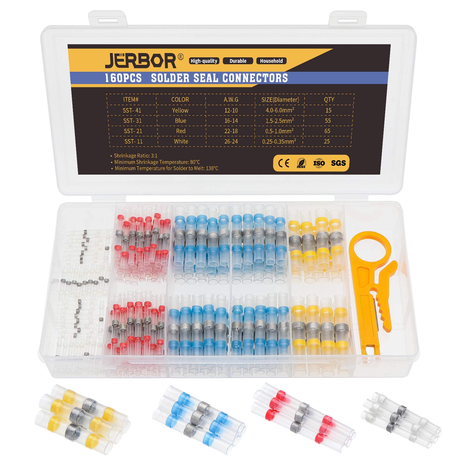 Buy JERBOR 160 Pcs Solder Seal Wire Connectors, Waterproof Heat Shrink