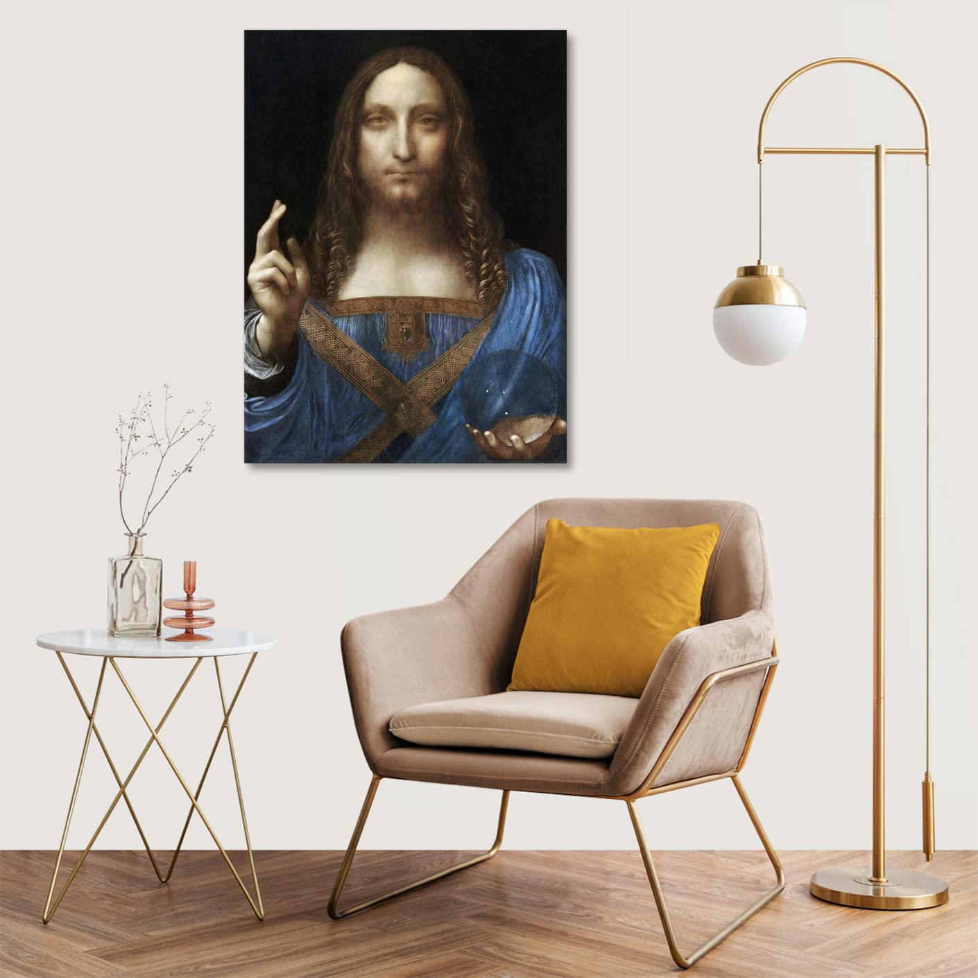LuxHomeDecor Leonardo da Vinci - Salvator Mundi Quadro Stampa su Tela con Telaio in Legno misura 50x70 cm