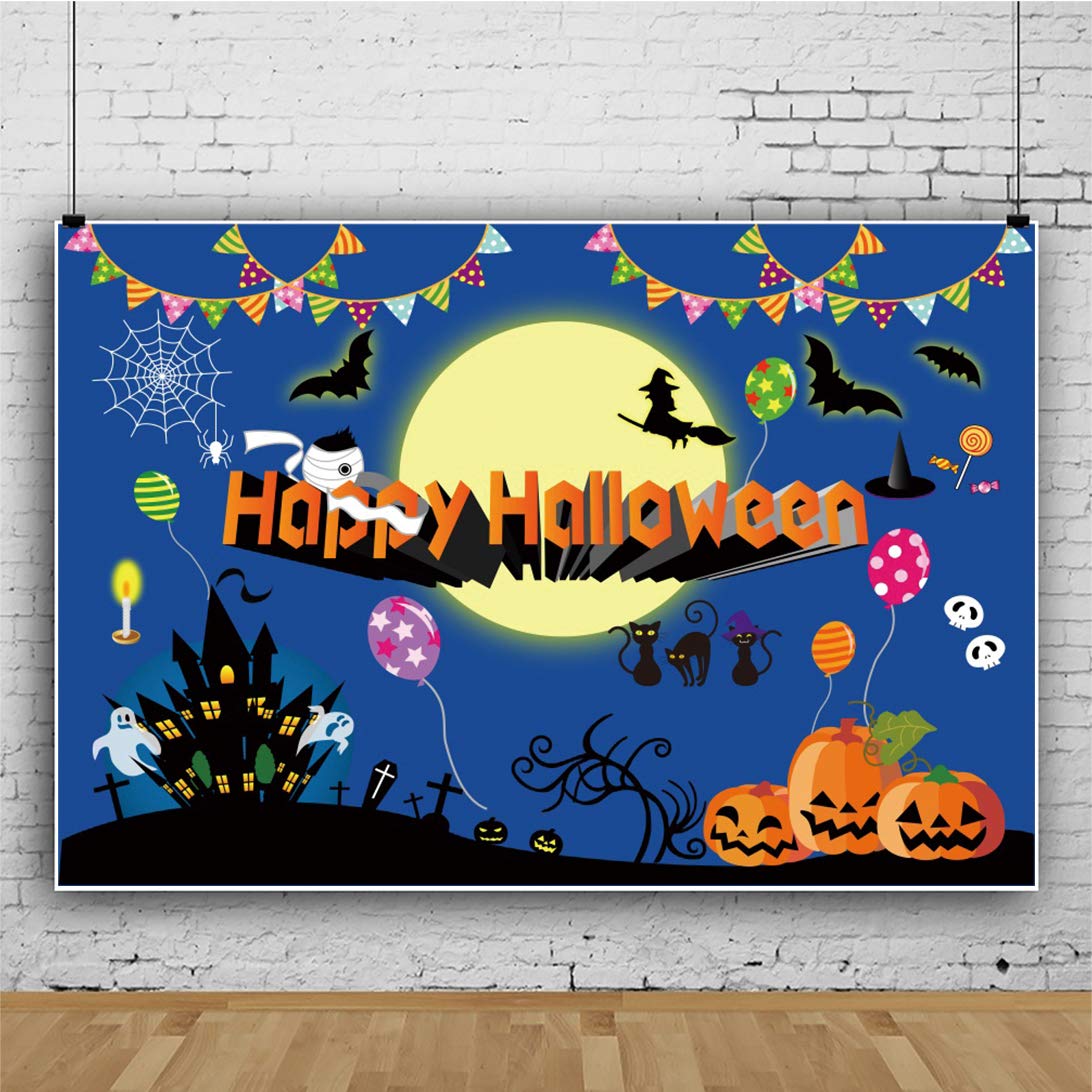Amazon | Qinunipoto 背景布 ハロウィン 写真撮影用 かぼちゃ 城 墓地