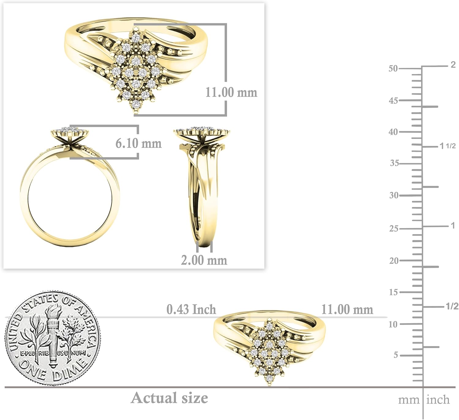 Dazzlingrock Collection 0.10 Ctw 10K Real Solid Gold Round White Natural Diamond Women Cluster Flower Ring 1/10 CT