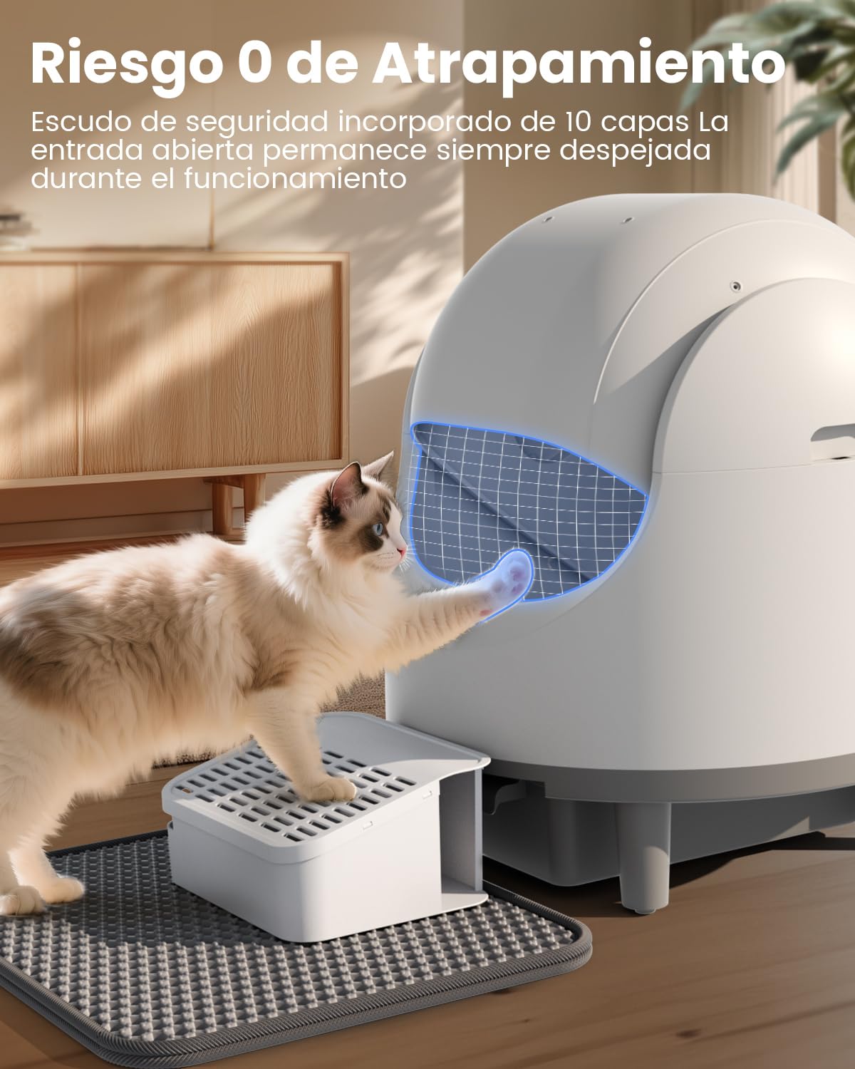 Arenero Gatos Autolimpiable de Tapa Abierta para Grandes (10 kg), Arenero Automático XL, Control por App, Seguimiento de Peso, Control de Olores,Caja de Arena Robotizada Silenciosa para Gatos