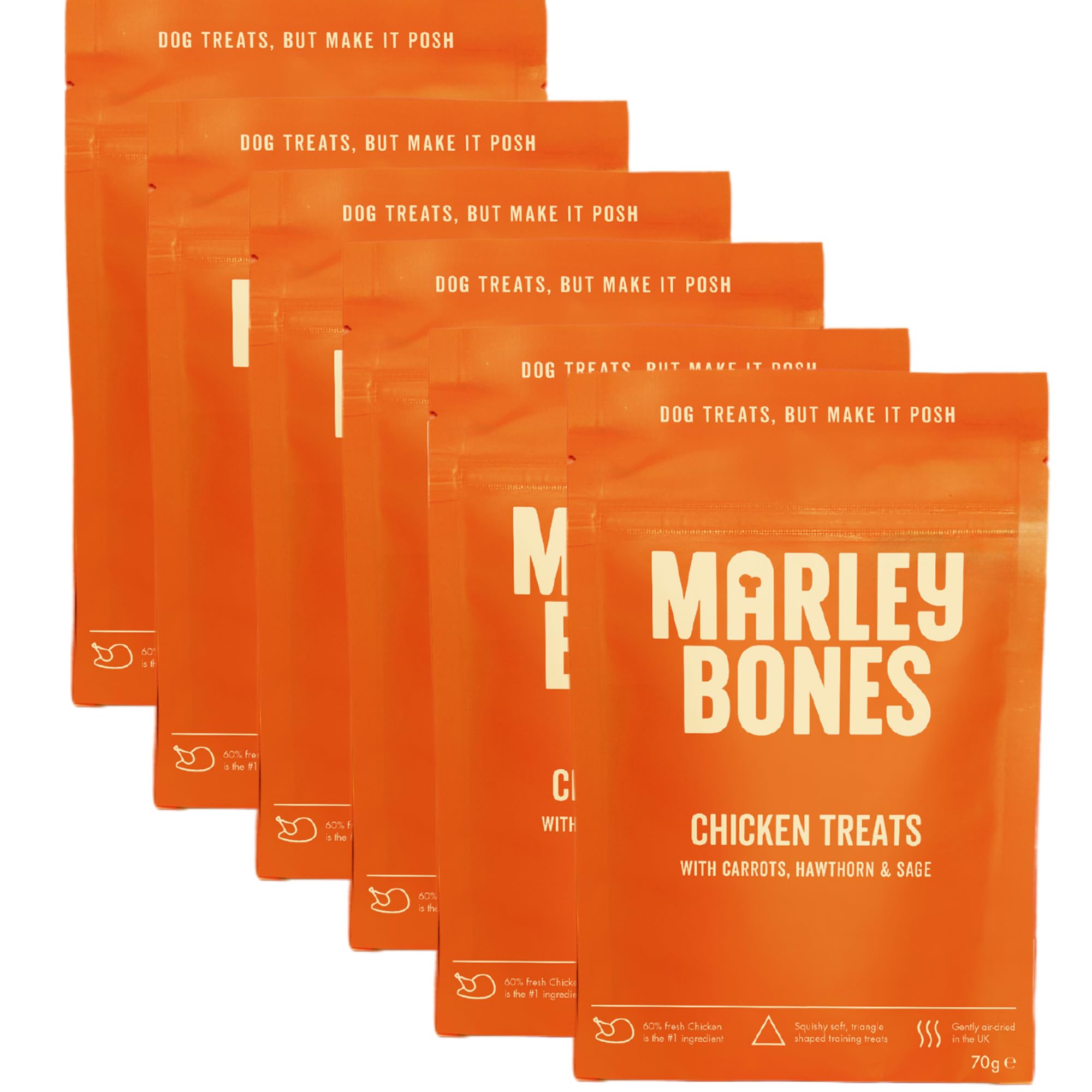 Marleybones Chicken Air-Dried Dog Training Treats 70g (Pack of 6) | 60% Fresh Chicken, Superfoods & Veggies | Natural Grain Free Adult & Puppy Treats | No Artificial Additives | All Life Stages