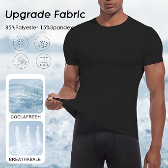 Mens Compression Shirt, UPF 50+ Short Sleeve Base Layer Top