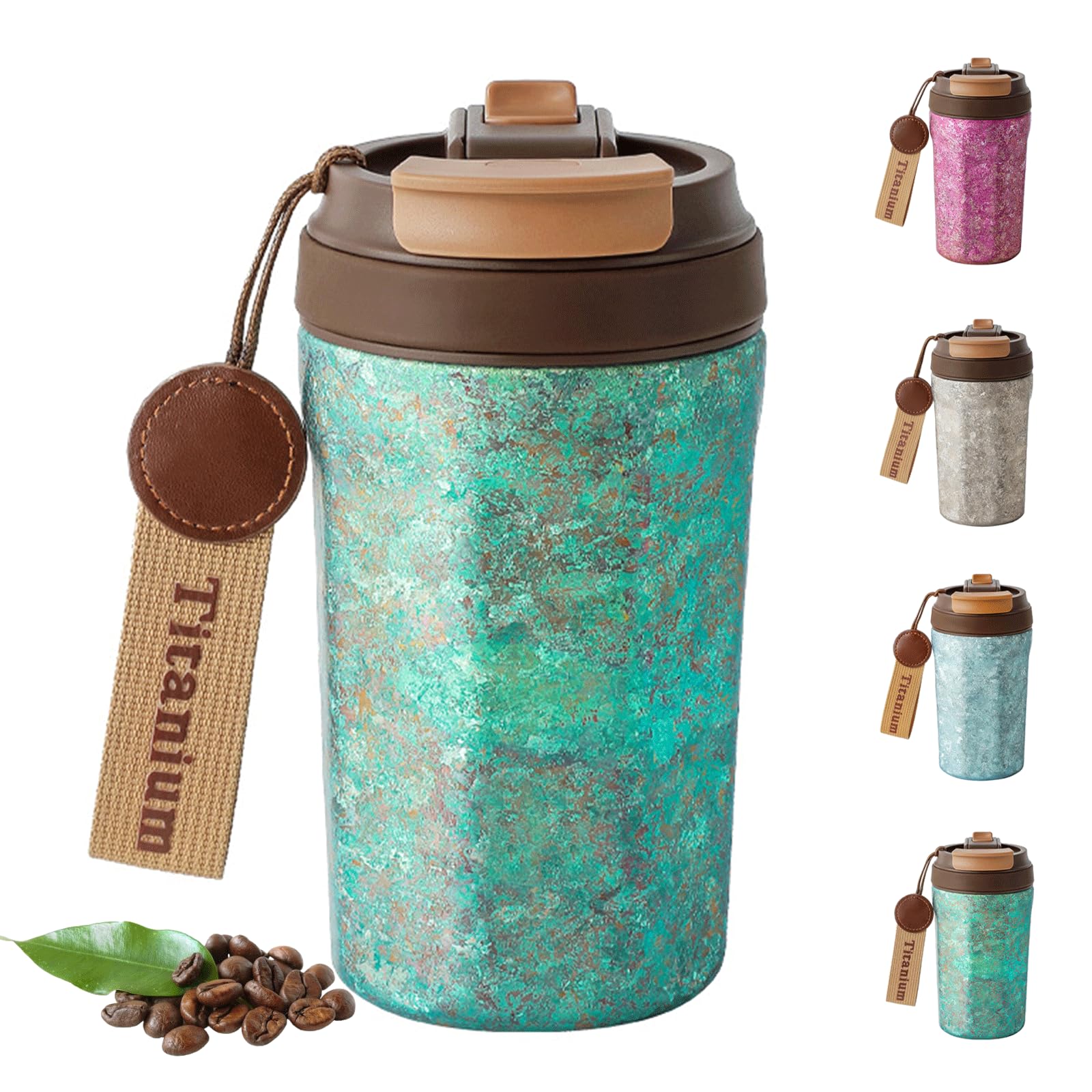 Titan Thermobecher mit Trinkhalm, 400 ml, Kaffeebecher to Go mit Deckel, vakuumisoliert & auslaufsicher, doppelwandiger Reisebecher für warme und kalte Getränke, Grün