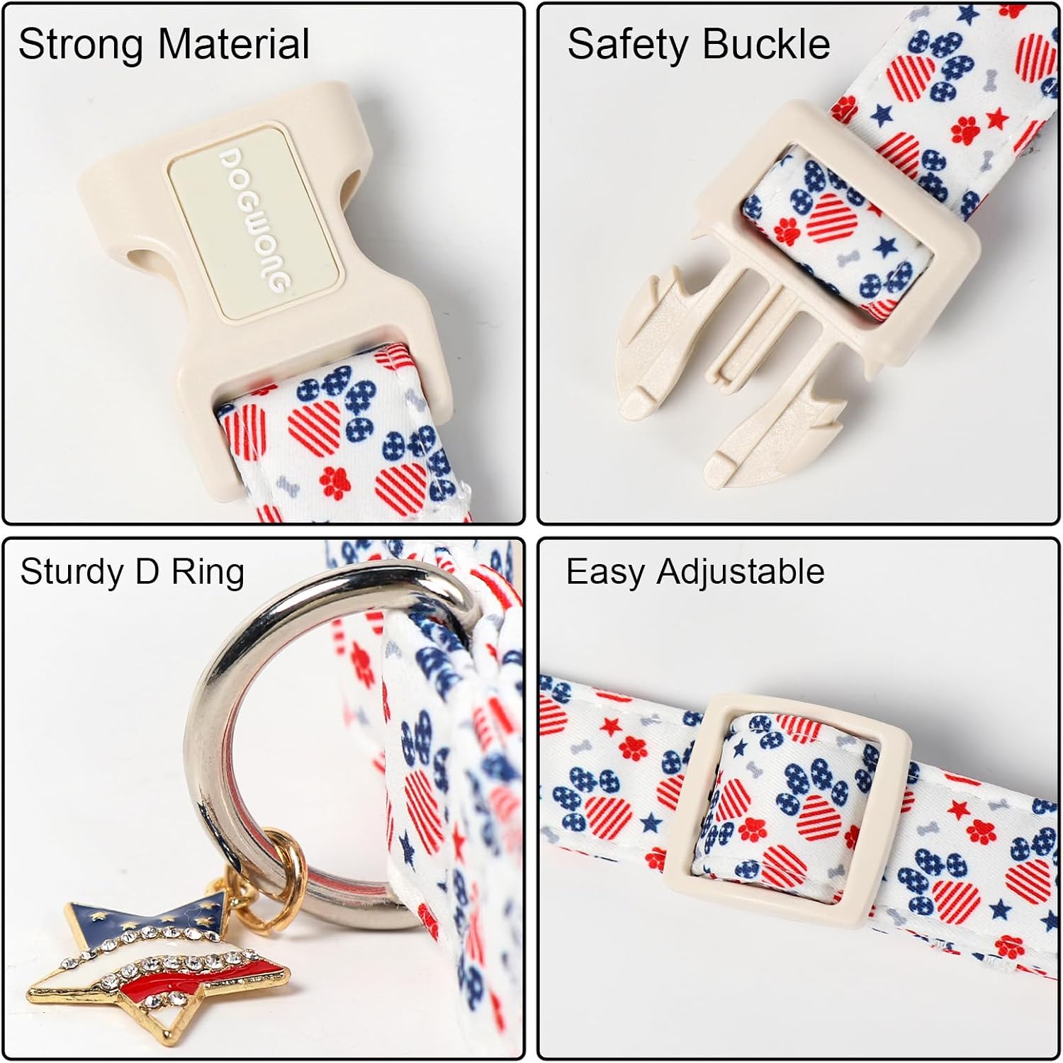 DOGWONG 4th of July Dog Collar for Large Dogs, Patriotic American Flag Dog Collar for Large Dogs, Neck 42-66 inches image 3
