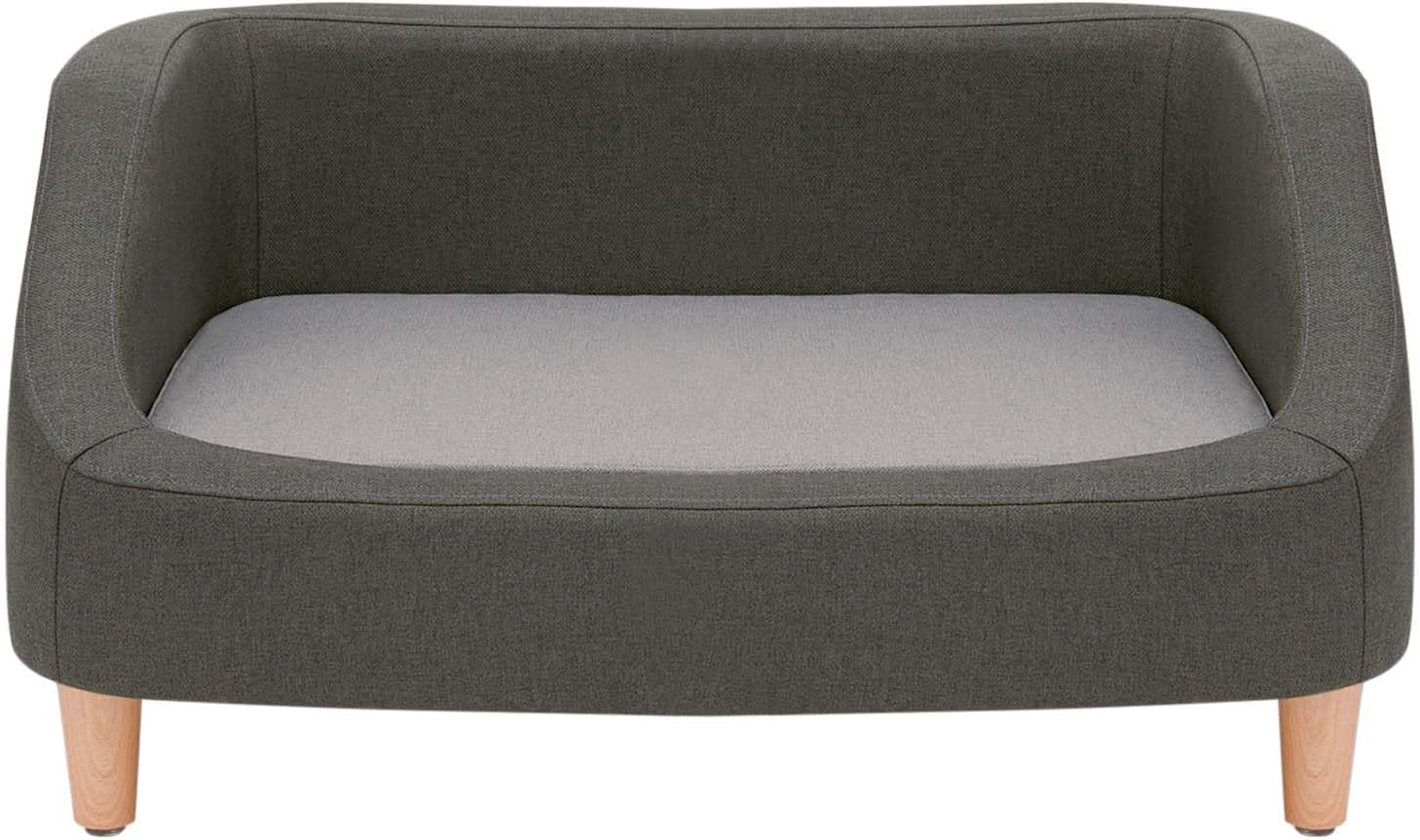 Teamson Pets Bennett 32 Inch Raised Heathered Linen Sofa Dog Daybed with Removable Cushion and Washable Cover for Cats & Small or Medium Dogs, Gray