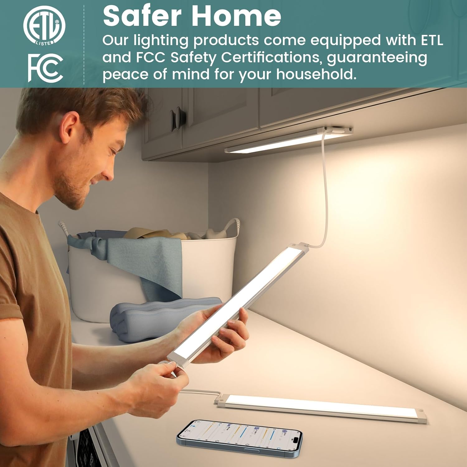 MYPLUS LED Under Cabinet Lighting Kit 5 CCT, 9W, 1500 Lumens, 12 Inch Light Bars, Bluetooth Plug-in Under Counter Lights for Kitchen Pack of 5