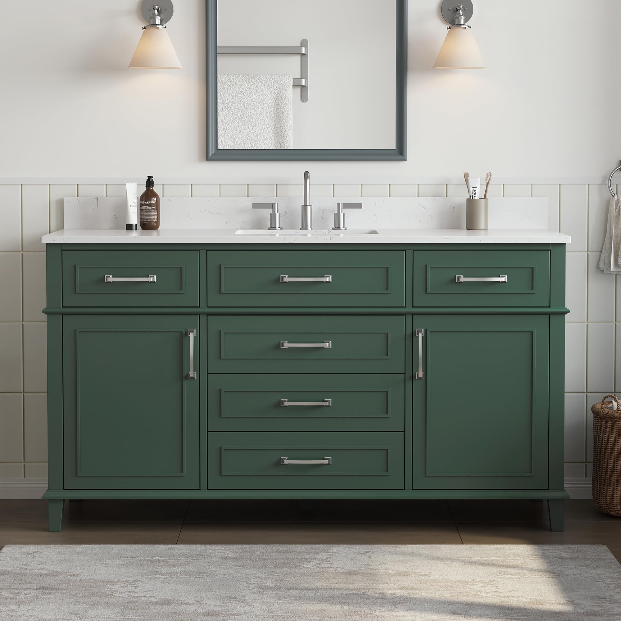 DELUXE LIVING 60 Inch Green Bathroom Vanity Single Sink Pre-Assembled