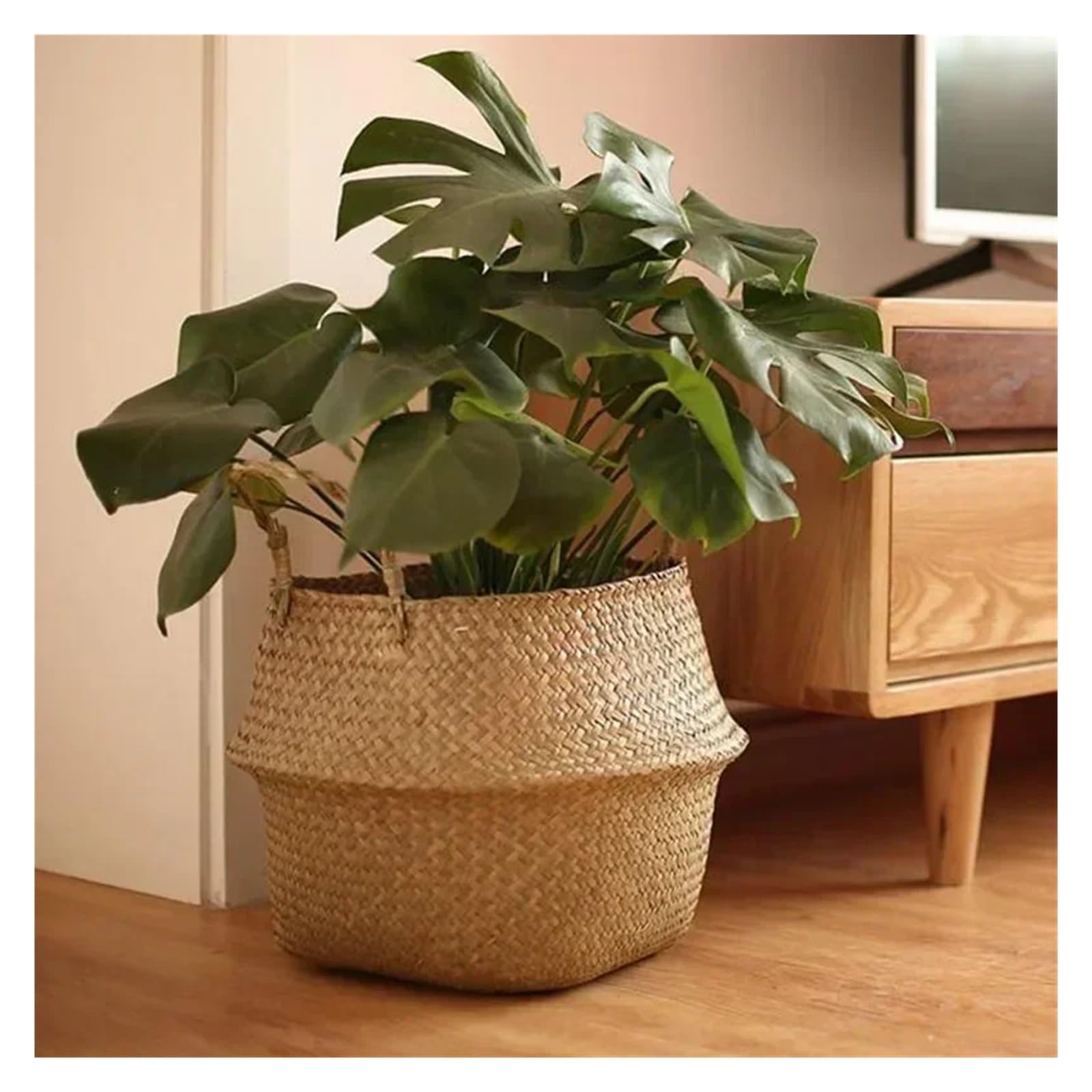 Pots de Fleurs Tressés Panier pliable tissé à la main en rotin, 3 pièces, panier à fleurs tissé en jonc de mer, panier de rangement for vêtements, décoration de la maison, panier à fleurs(Primary colo