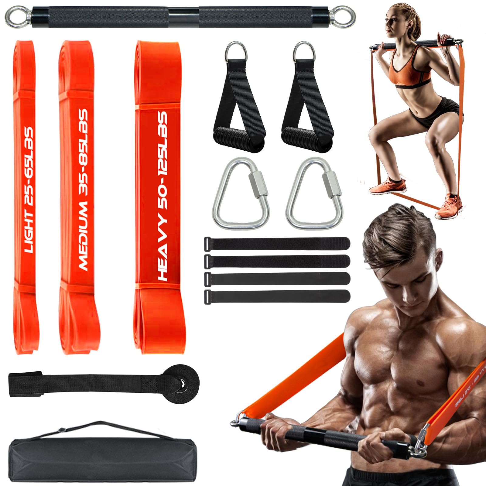 DASKING Set Palestra Casa Con Barra E Fasce Di Resistenza - Attrezzo Portatile Per Allenamento Completo