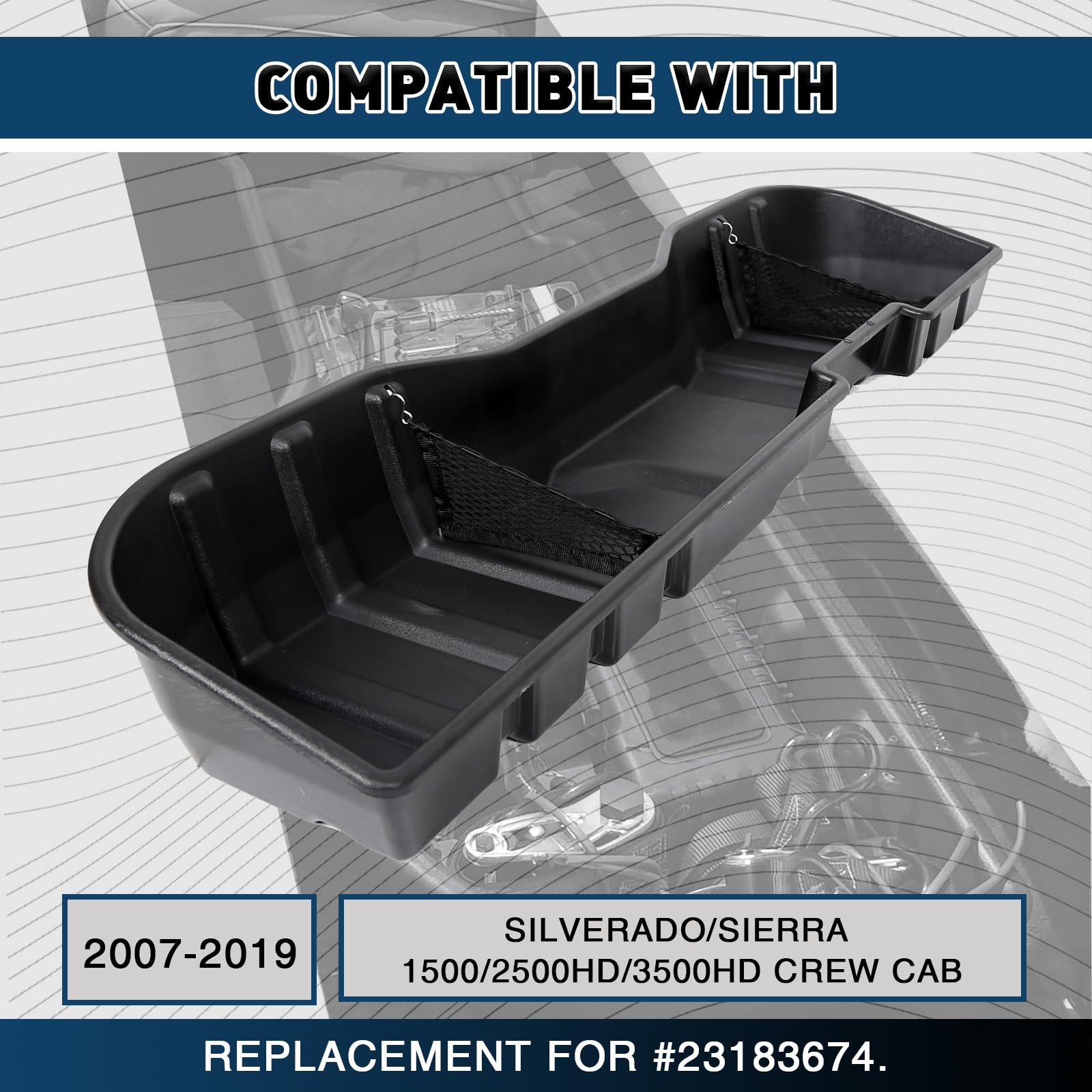 JMTAAT Underseat Storage Box Compatible with Crew Cab Silverado/Sierra 2007-2019 1500 / 2500HD / 3500HD Under Seat Storage Replacement for #23183674
