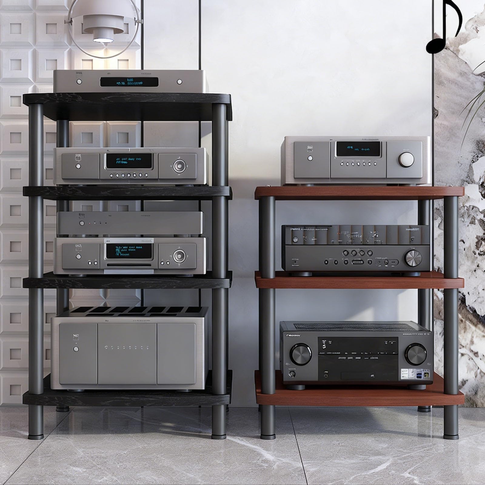 Étagères à 2 Niveaux pour Composants Audio et vidéo - Meuble Professionnel pour Home cinéma et Studio - Support stéréo AV - Tour Audio pour Lecteur CD et Vinyle (Noir)