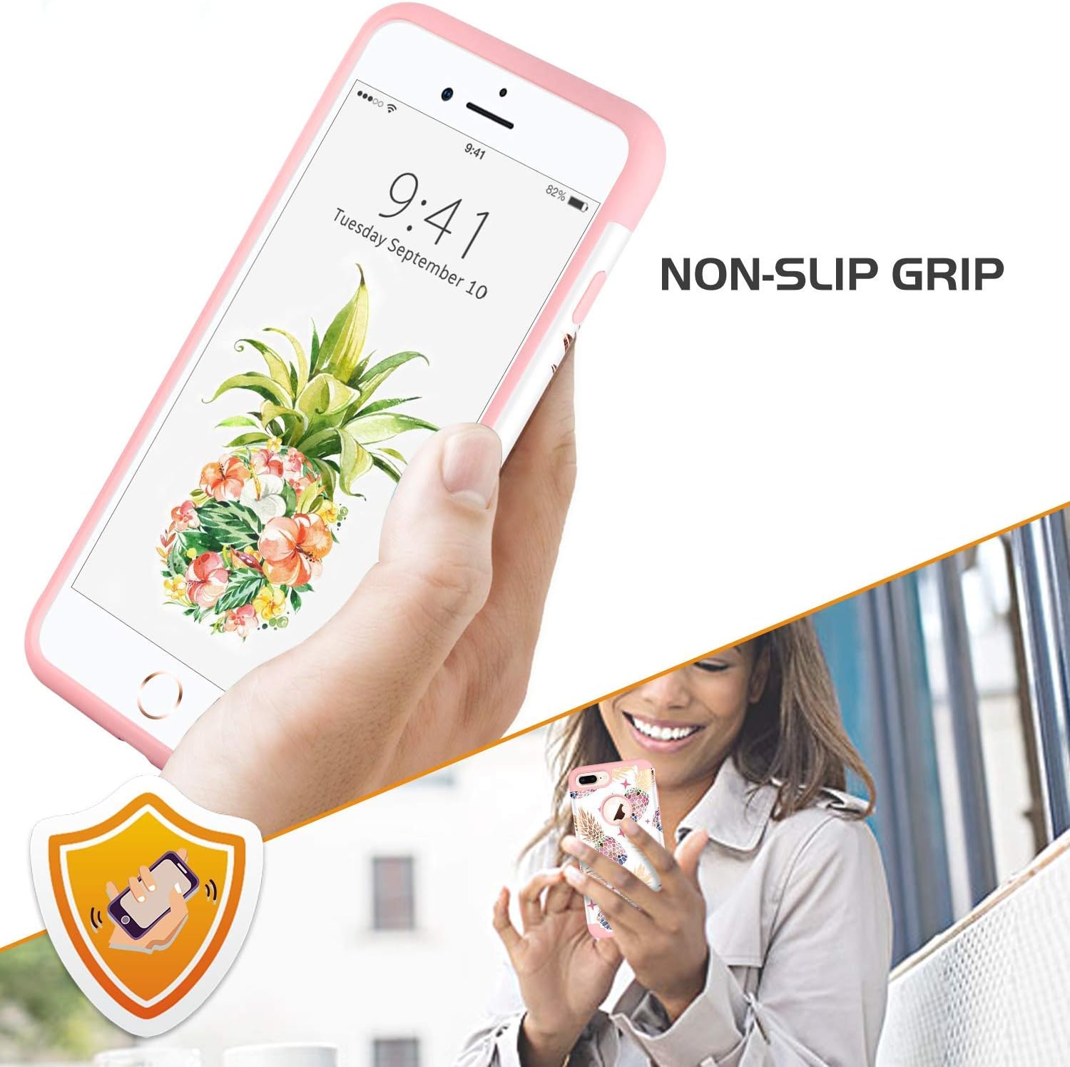 BENTOBEN Case for iPhone 8 Plus/7 Plus, Slim Cute Pineapple Design 2 in 1 Hybrid Soft Rubber Hard PC Shockproof Dual Layer Protective Phone Case Cover for iPhone 7 Plus/8 Plus 5.5 inch, Rose Gold