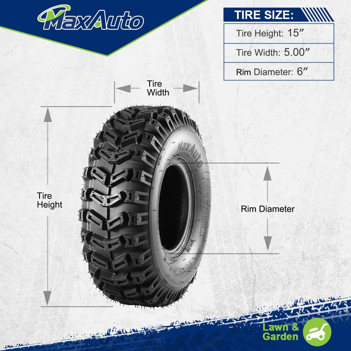 MaxAuto ATV Tires 15x5.00-6 15x5x6 Snow Hog Lawn and Garden Tires Snow Blower Thrower Tire 2PR, Set of 2