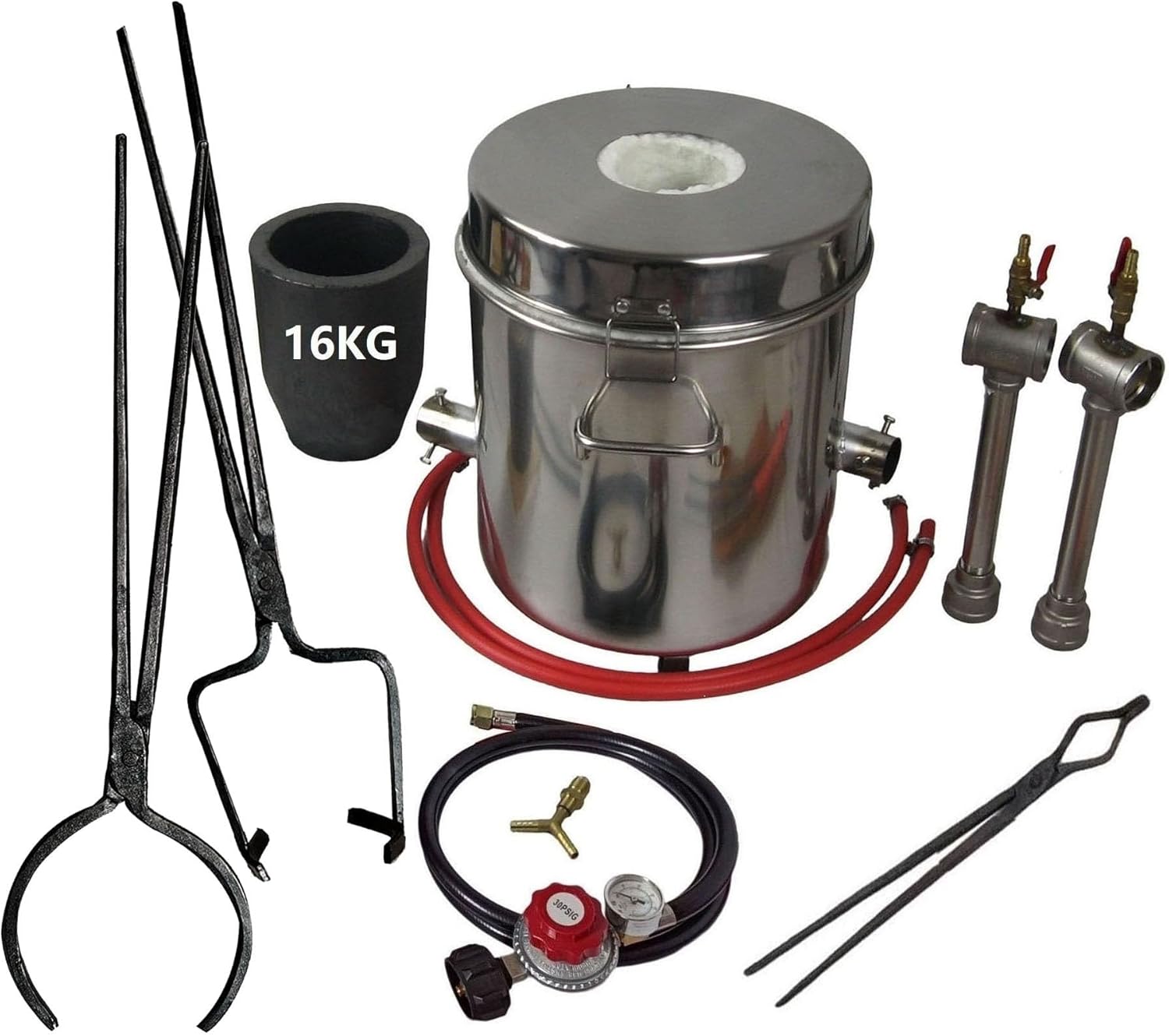 16KG Propane Melting Furnace Kit - Metal Casting Machine with Crucible Tongs Set for Pouring and Lifting, 2552℉ Double Burner Foundry Smelter for Gold/Silver/Copper/Aluminum - Jewelry Making&Refining