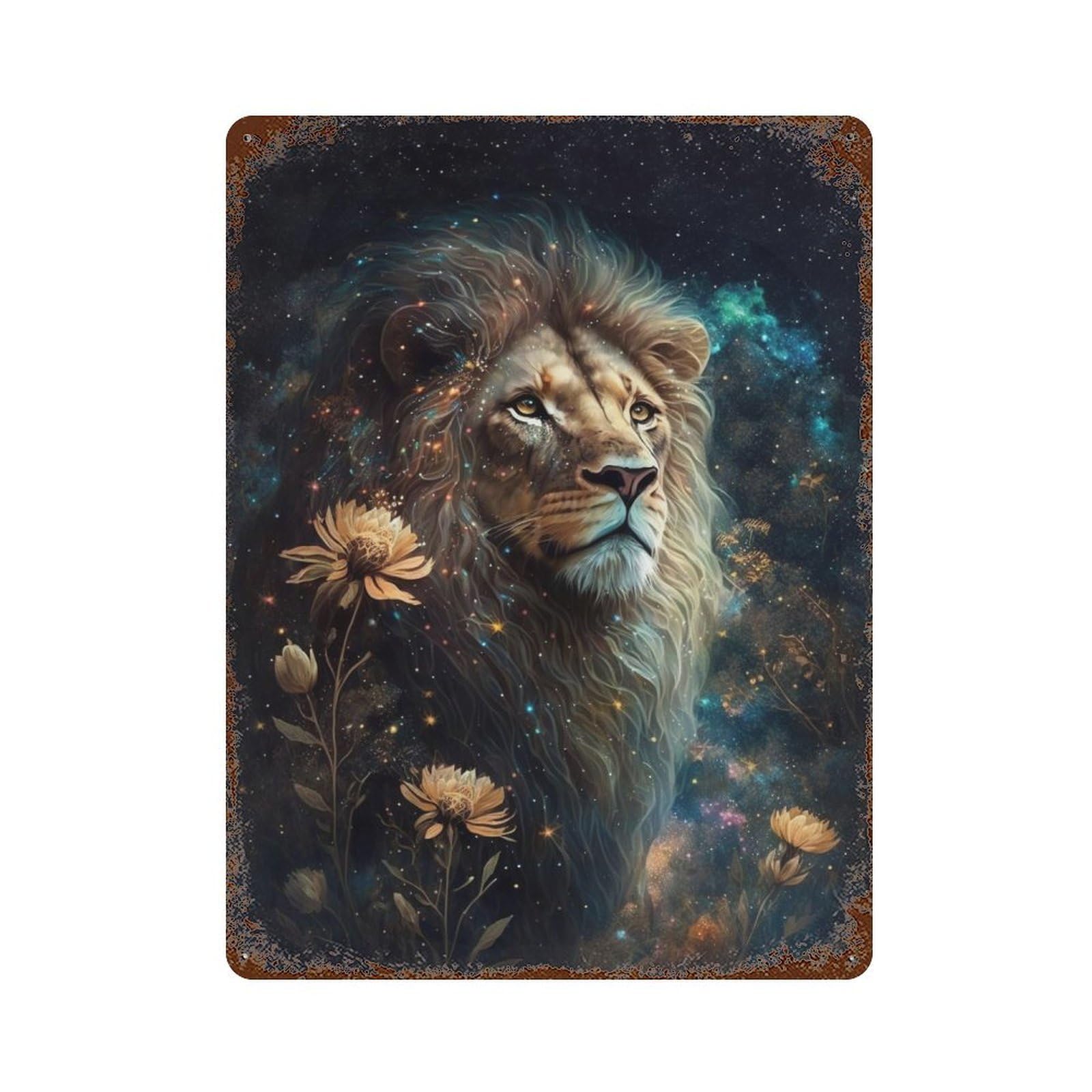 Galactic Lion Majesty -3 15.7"x11.8" Vintage Rust Metal Sign, Novelty Wall Decor for Living Room, Hallway And Home Decor
