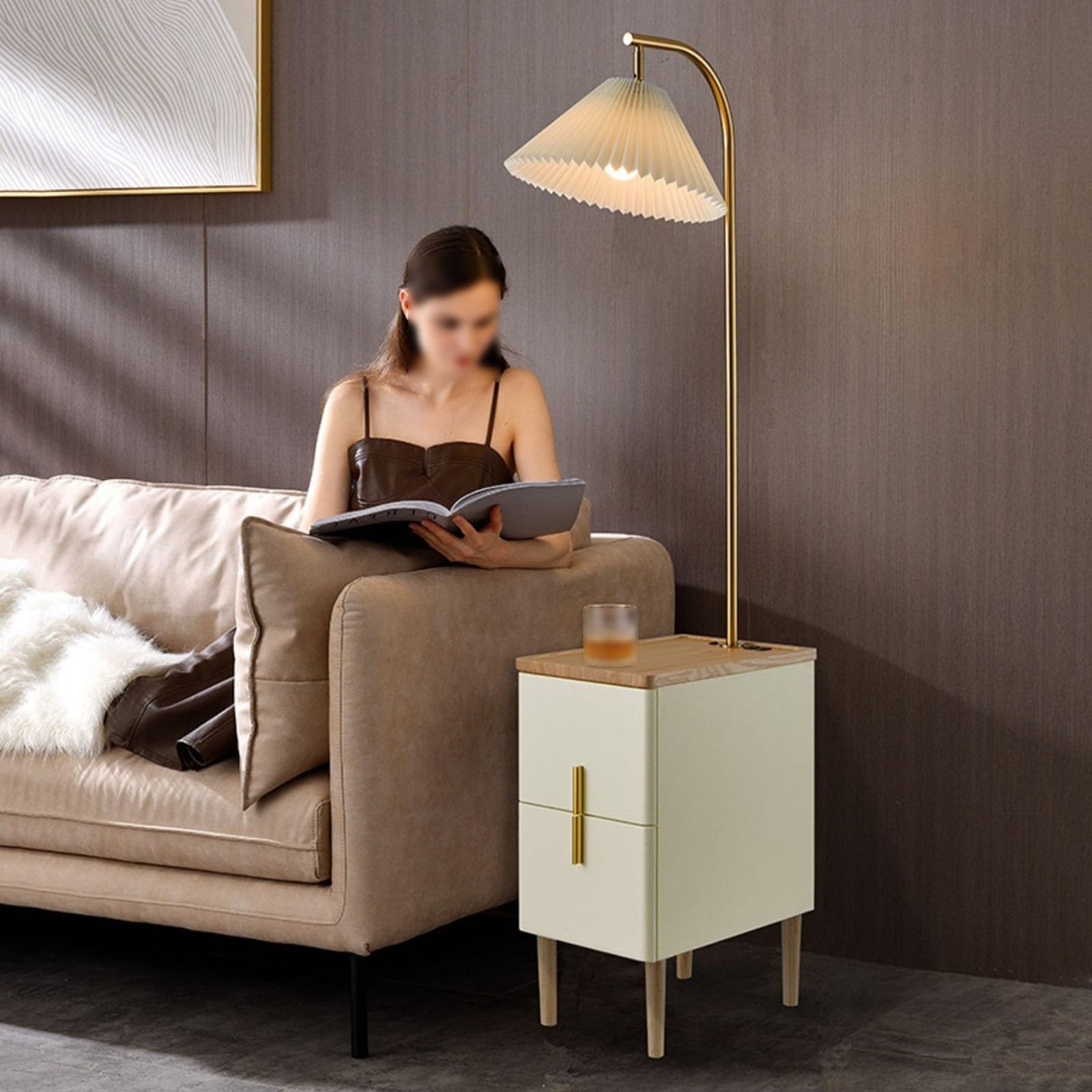 Lámparas Mesa auxiliar con lámpara combinada bombilla LED, de lectura junto a la cama