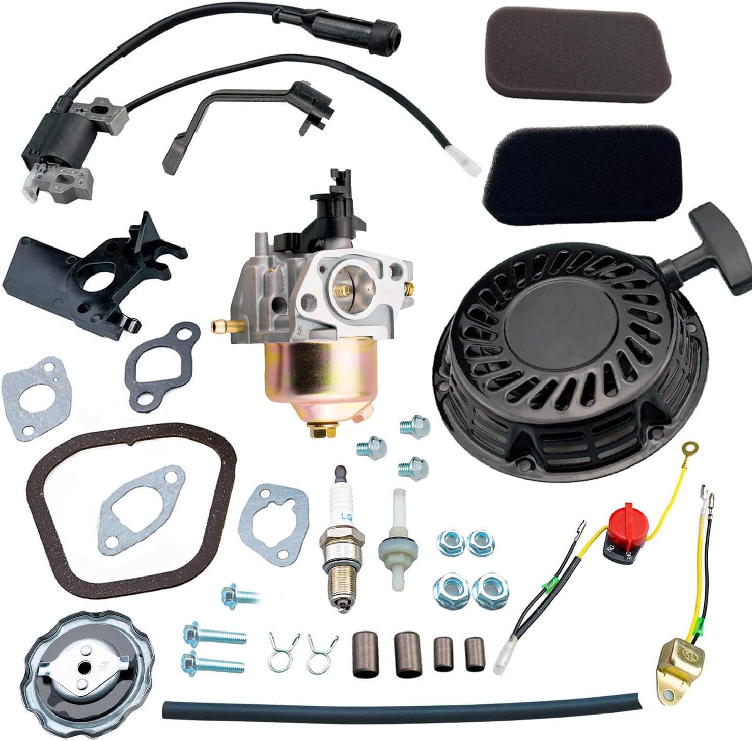 HZ Recoil Starter Carburetor Air Filter Kit for Harbor Freight Predator 3200 4000 4375 3500 Watt Generator Powered by 212cc 173cc R210 Engine