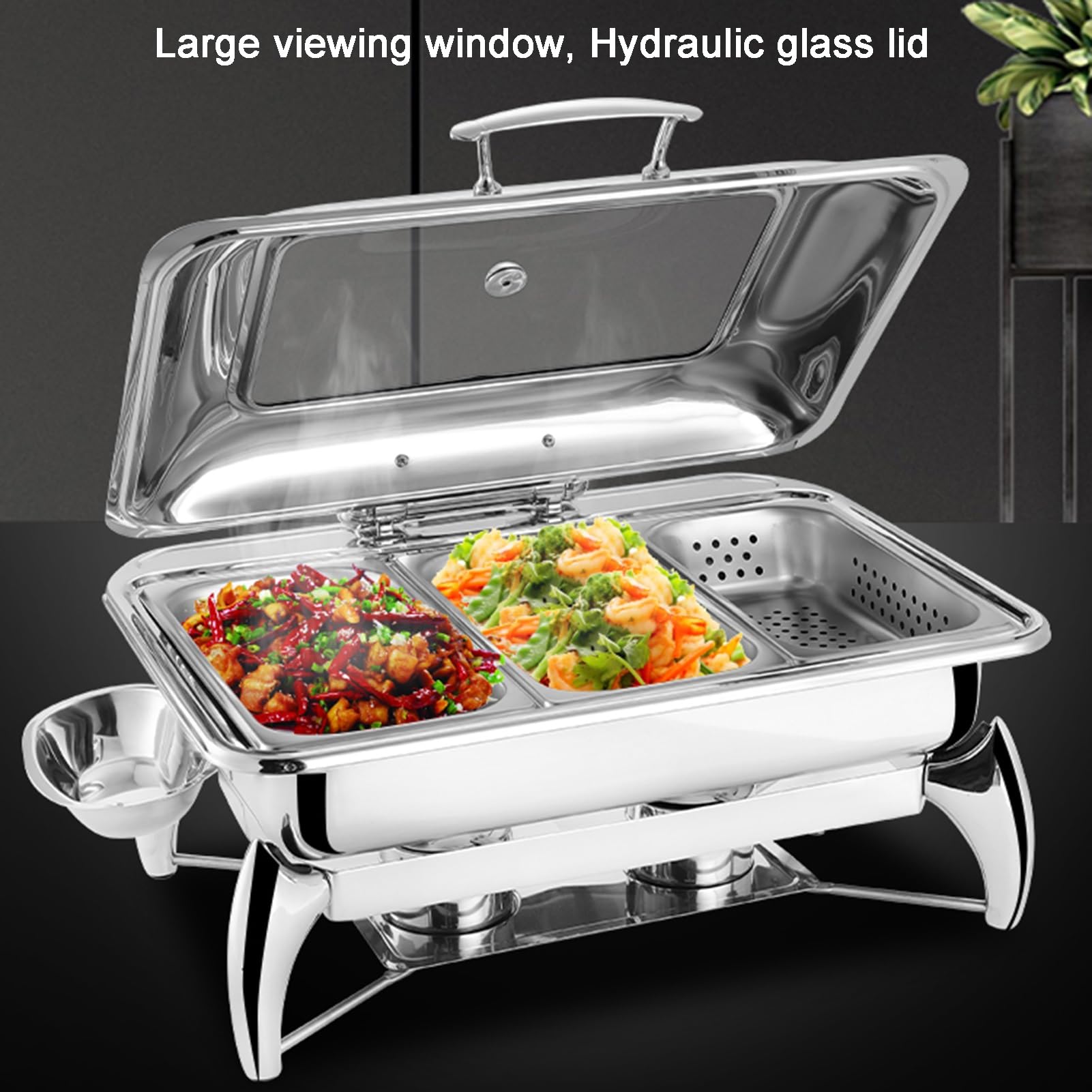 Scaldavivande da buffet in acciaio inox, per feste di catering, vassoi da portata per controsoffitto, contenitori refrigerati per condimenti (2 griglie da 6,5 cm), eleganti forniture per catering