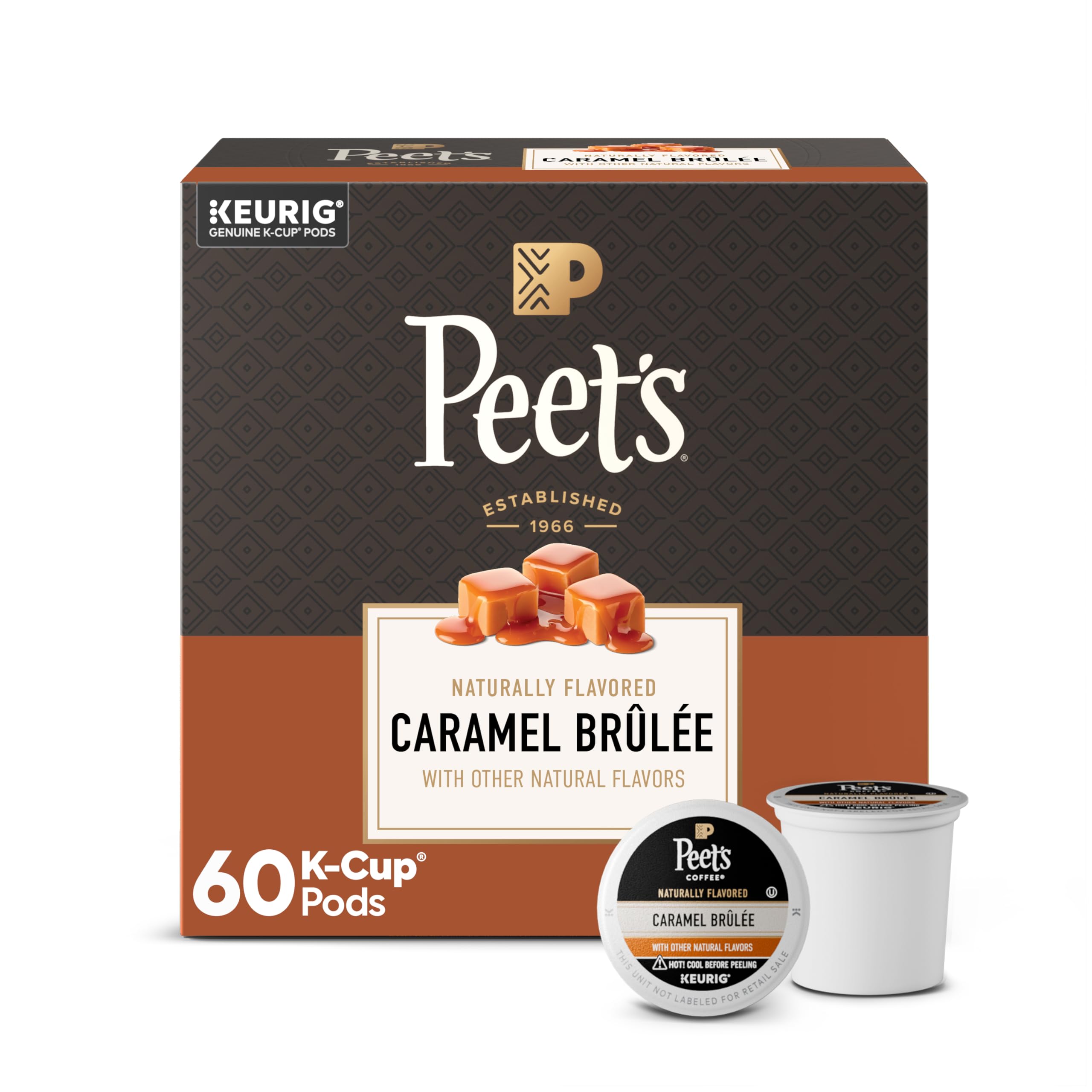 Peet’s Coffee, Flavored Coffee K-Cup Pods for Keurig Brewers - Caramel Brûlée, 60 Count (6 boxes of 10 pods), Light Roast