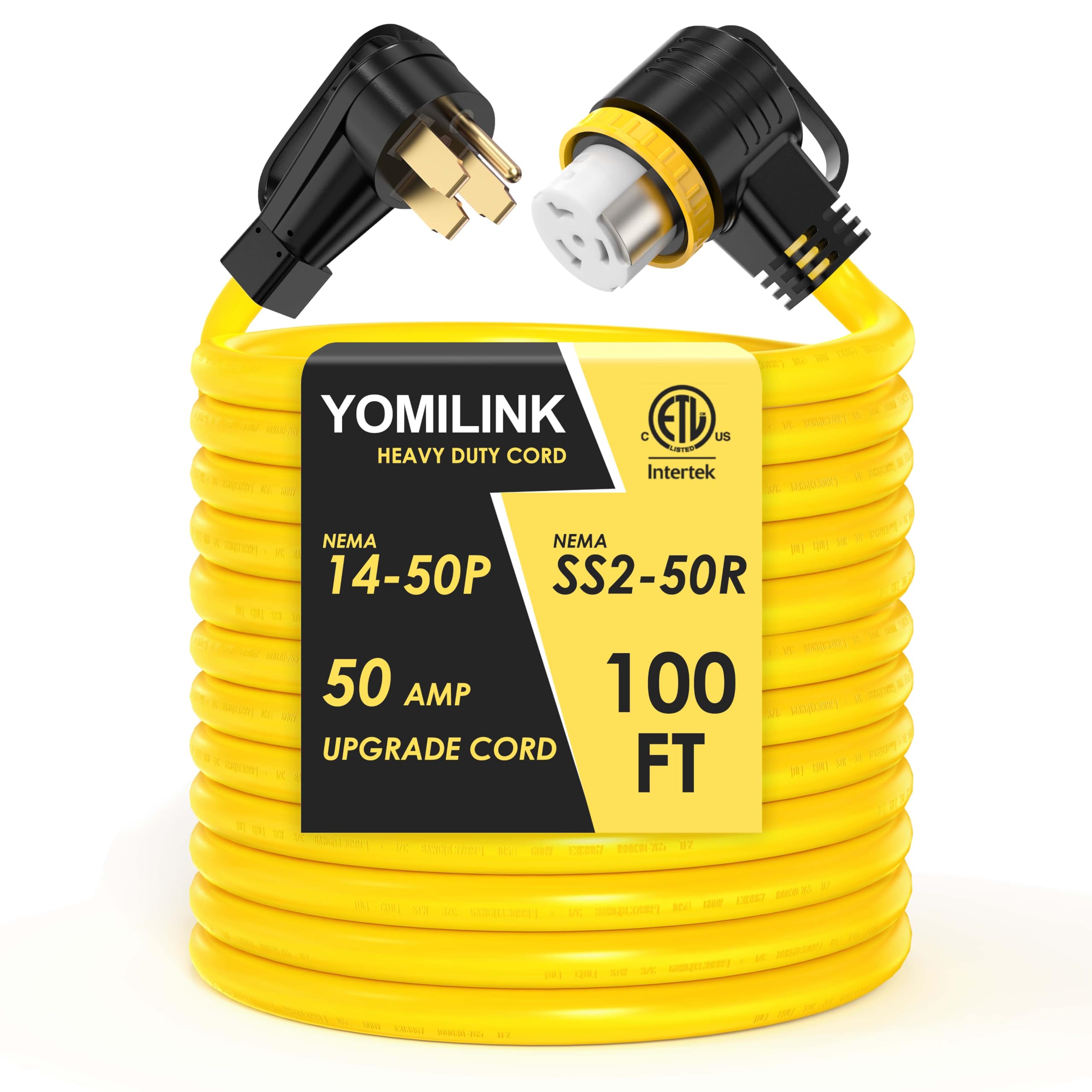 YOMILINK 100 Feet 50 Amp RV/Generator Cord, NEMA 14-50P to SS2-50R Lock