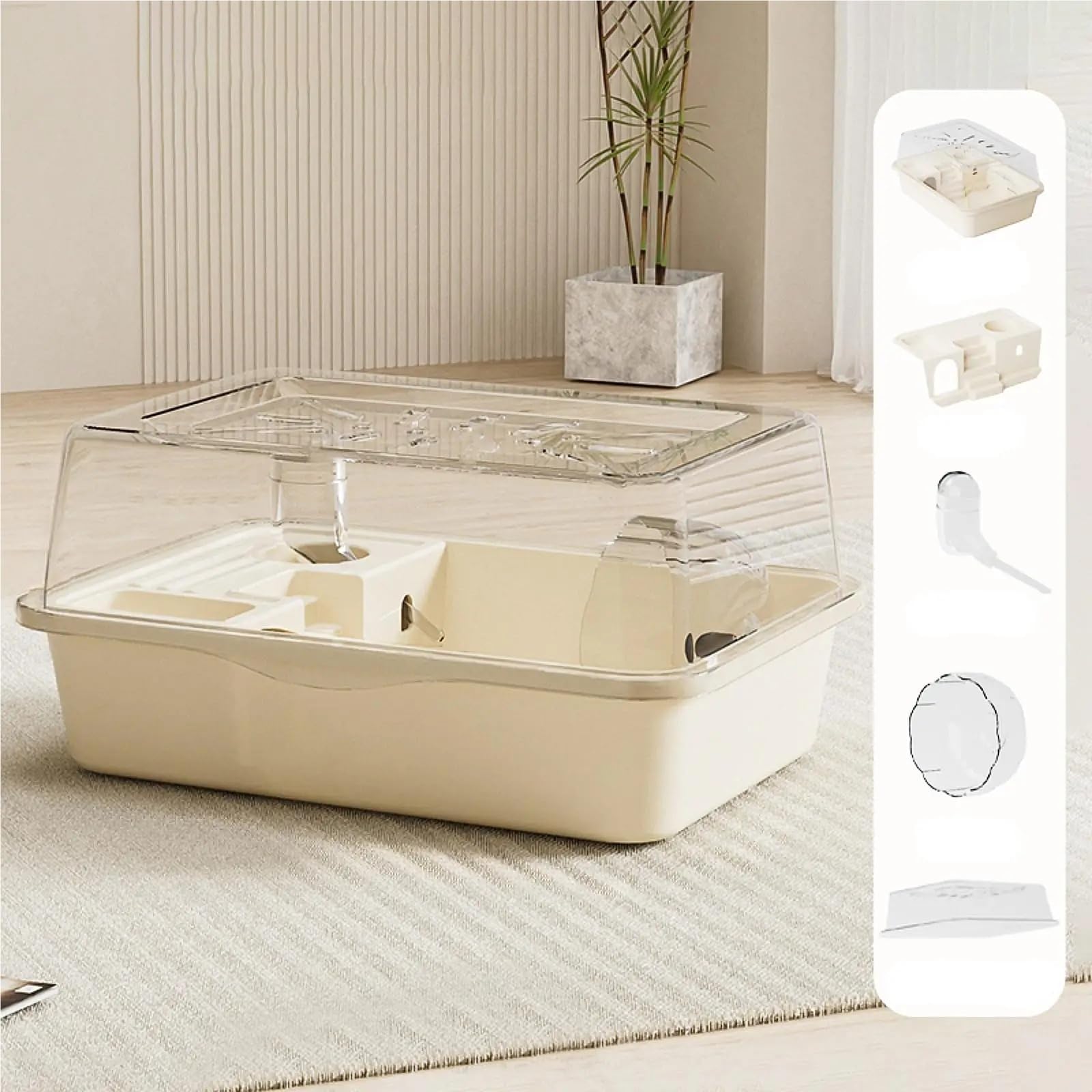 Hamsterkäfig Großer Hamsterkäfig, transparenter Hamster-Lebensraum for Hasen, Kleintiere, Meerschweinchen, mit Wasserflasche, zu öffnende Oberseite