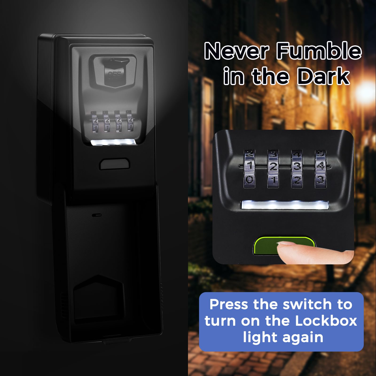 PAIRIER Key Safe Wall Mounted with Light Up Dial, Key Lock Box Outdoor 4 Digit Combination - Image 2