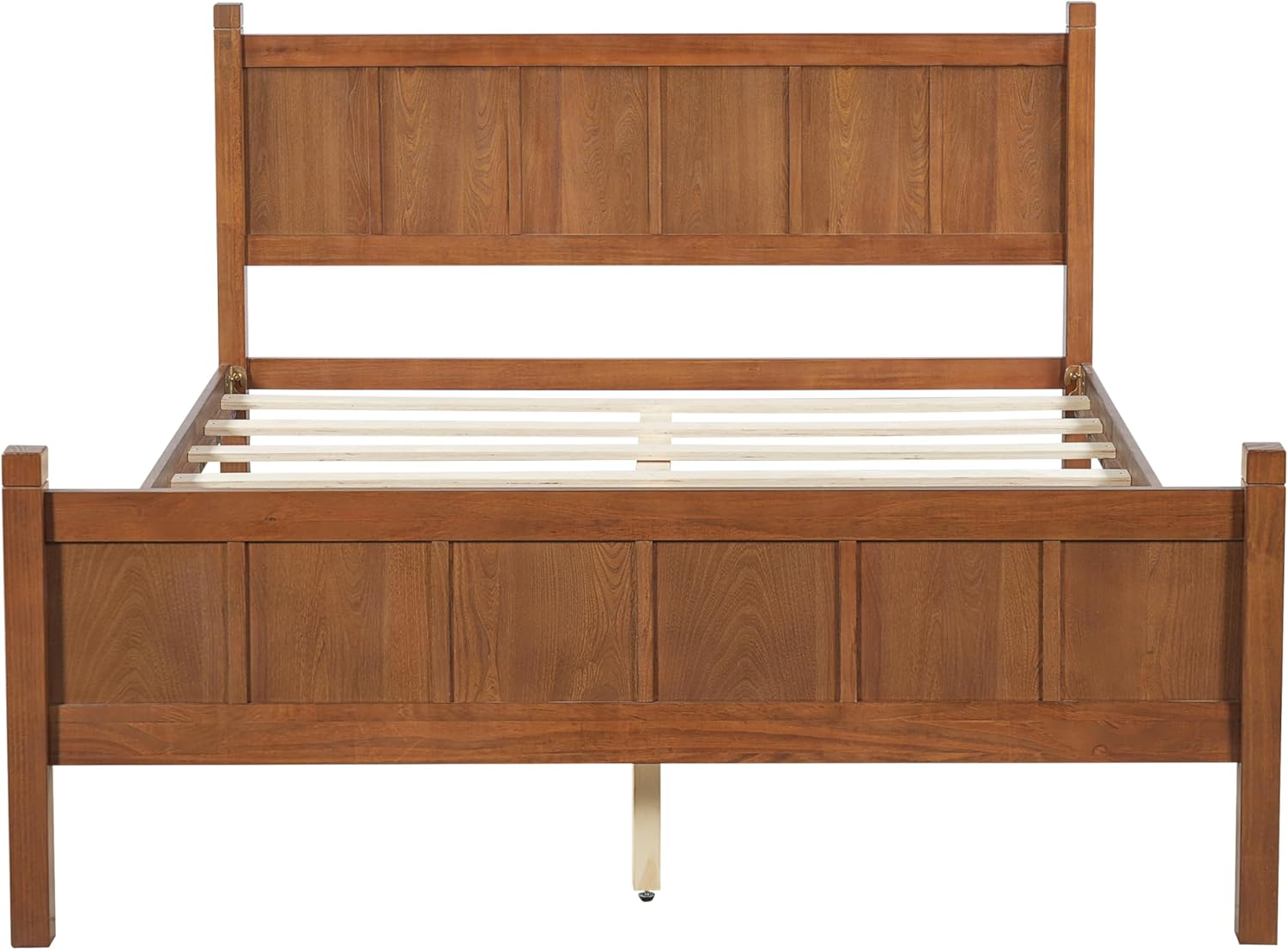 LUMISOL Queen Size Flat Panel Bed with Headboard and Footboard, Minimalist Modern Platform Bed with Wood Grain Finish, Farmhouse Style Bedframe with Under Bed Storage, Light Walnut