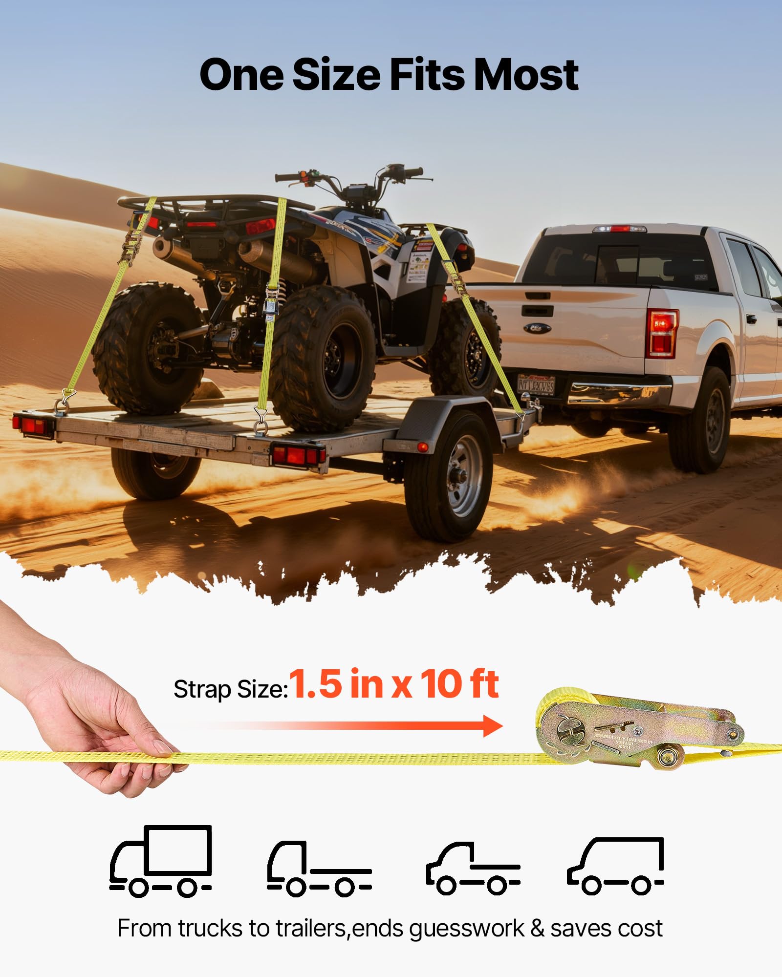 VEVOR Cinghie di Fissaggio con Doppio Gancio a J da 38,1 mm x 3 m, Resistenza alla Rottura di 3000 kg, Borsa per il Trasporto, per Traslochi, Rimorchi, Motociclette, Kayak, Tetto, Confezione da 4