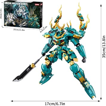 CSNRHG Green Dragon Samurai Mech Robot with Long Spear Model Building Blocks Toy Set Mythical Birthday for Ages 8+ Kids Adults Teens 704 Pieces
