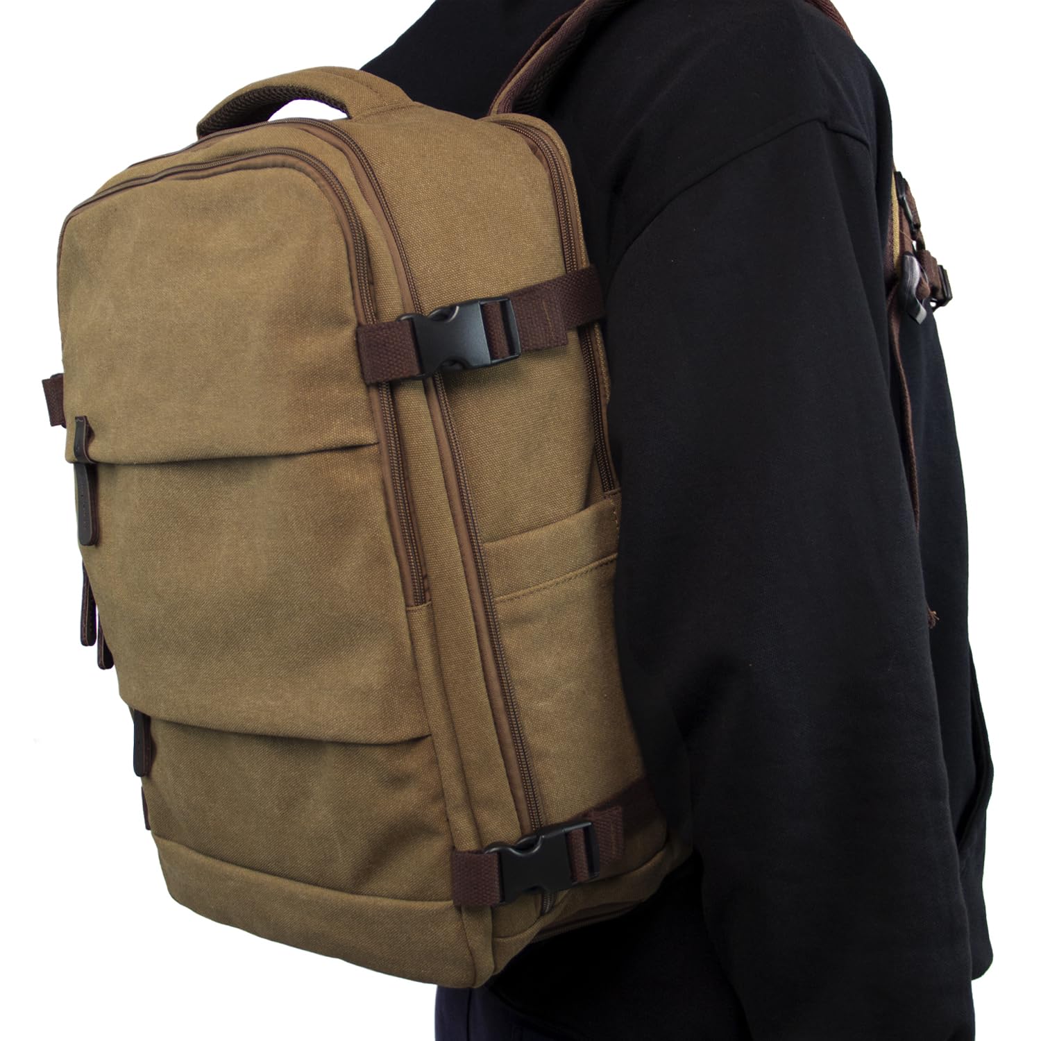 KAUKKO Canvas 40L Zaino da viaggio, Amichevole Bagaglio a mano Zaino da per 15.6 pollici Laptop, Volo Approvato Bagaglio Idrorepellente Cabina Zaino per Viaggio Weekend Trip