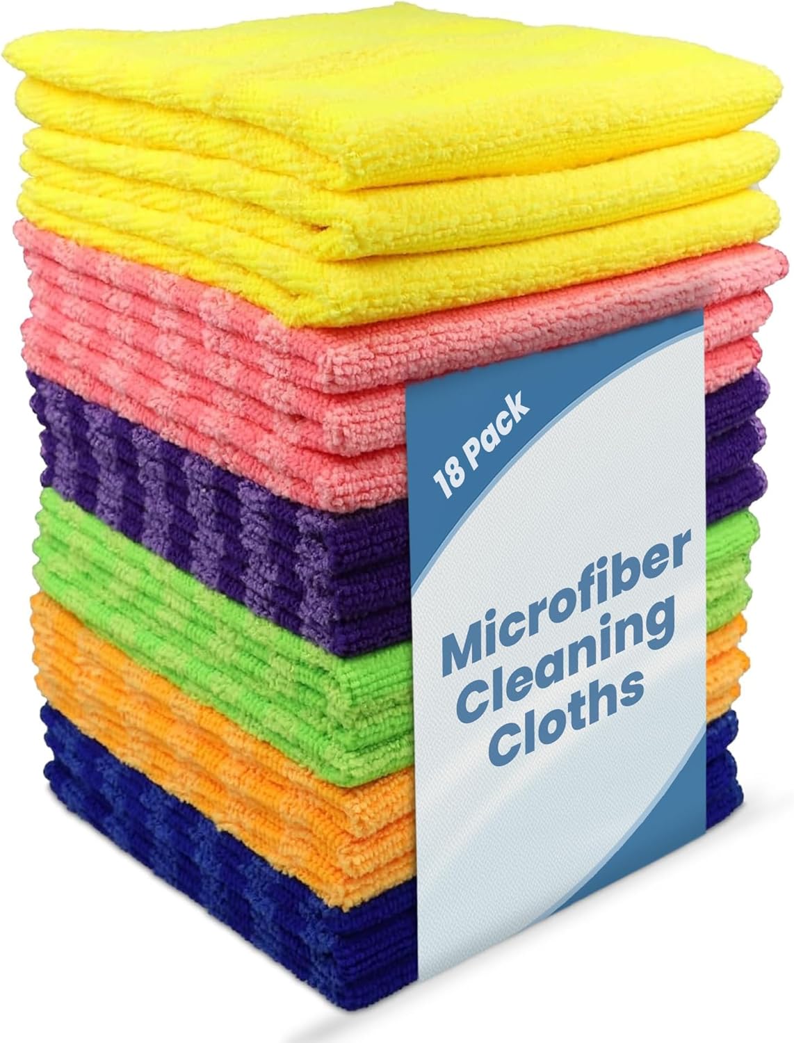 Microfiber Cleaning Cloth (18-Pack / 12 x 12) - Reusable & Washable Rags for Home, Kitchen, Windows, Dusting & Cars - Household Cleaning Cloths for All Surfaces - Ultra Absorbent & Soft Interiors