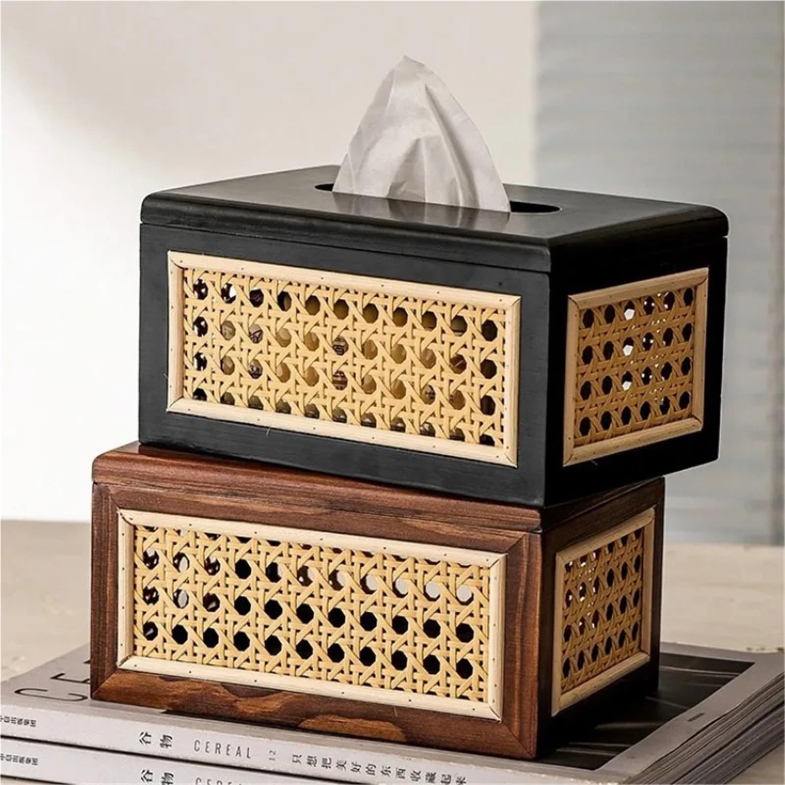 1 Stück Rattan-Taschentuchbox für Büro
