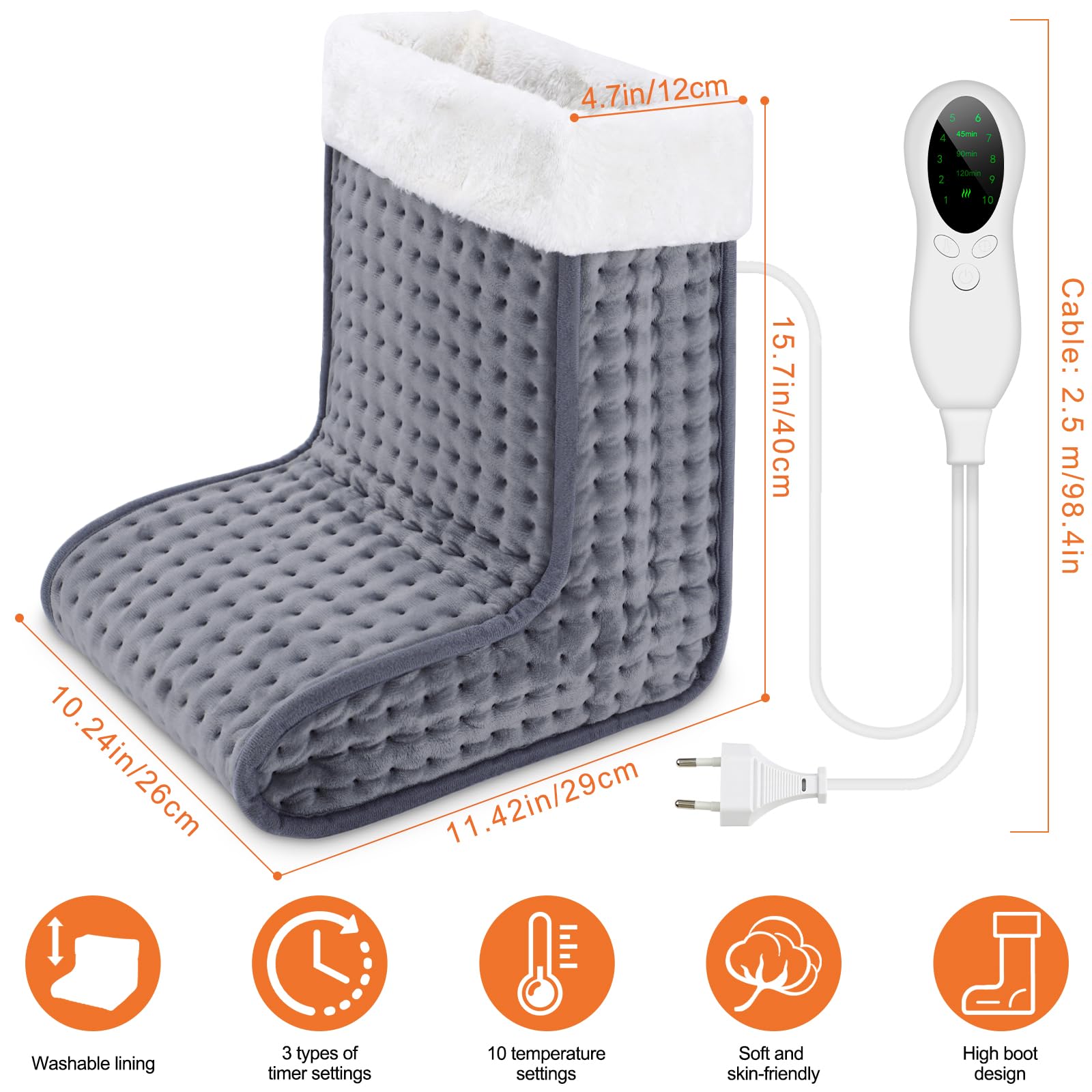 Biutee Elektryczny podgrzewacz do stóp i łydek, szybkie ogrzewanie, wysoki elektryczny podgrzewacz stóp 40 cm, 10 poziomów temperatury 30-60 ℃, 3 rodzaje 45/90/120mins, ogrzewacz do stóp Maks. rozmiar
