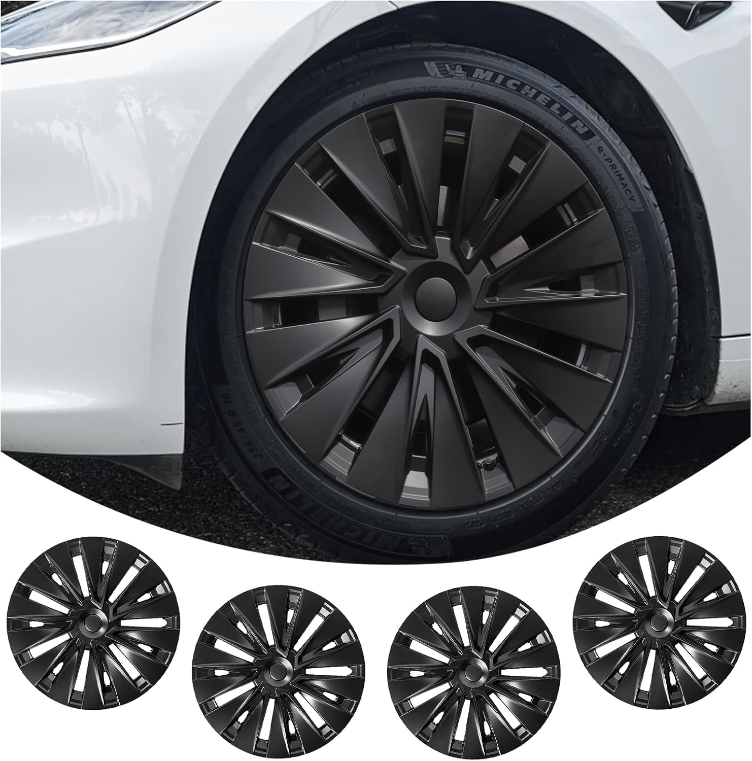 for Tesla Wheel Cover Black, for Tesla Model Y(2020-2024) Accessories, 4PCS Decoration Replacement ABS Material Exterior Full Rim Cover Decoration Replacement Hubcaps
