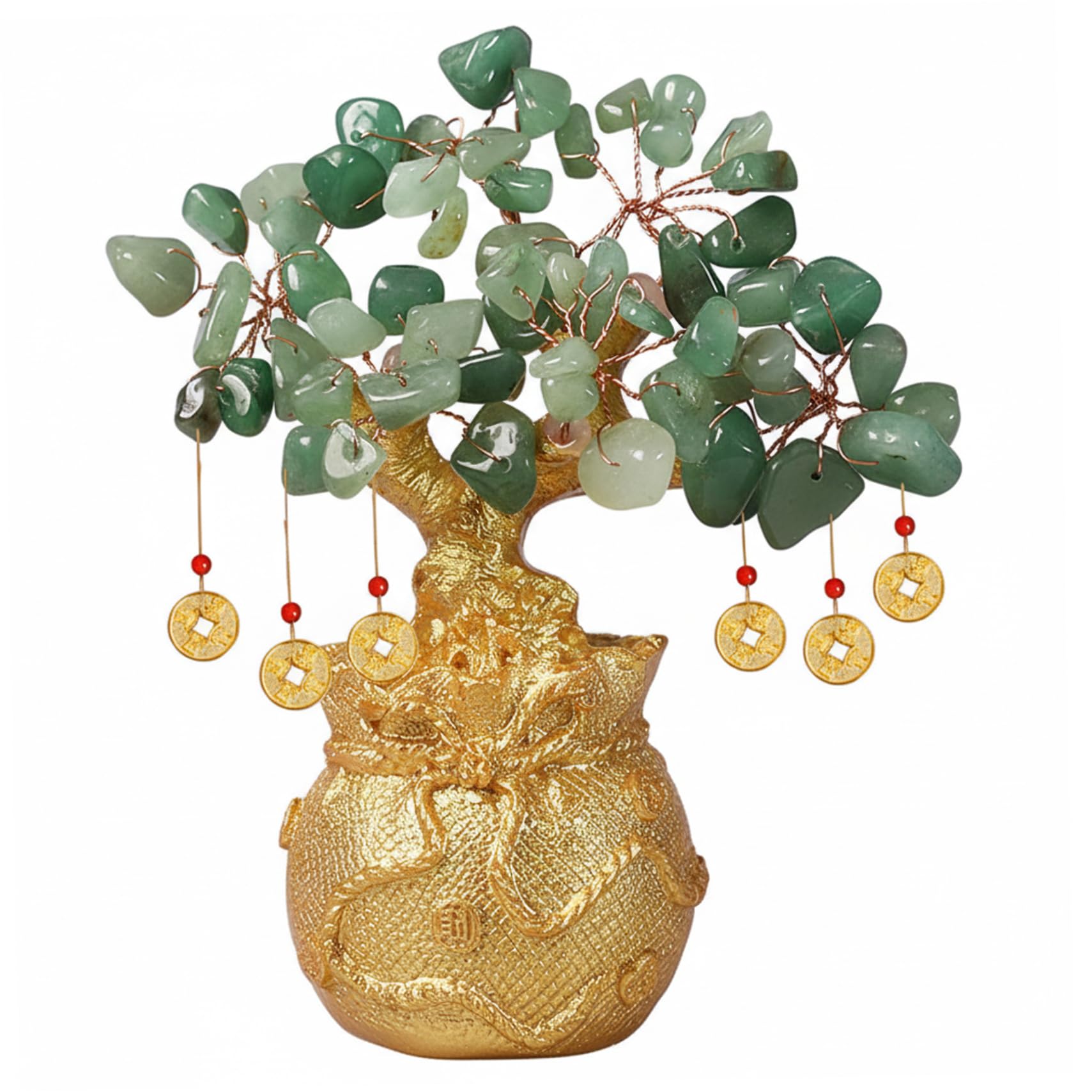 Uanqfegy Money Tree - Feng Shui Crystal Tree for Wealth, Chinese Money Plant in Golden Pot with Luck Gemstone, 5.5 Inch