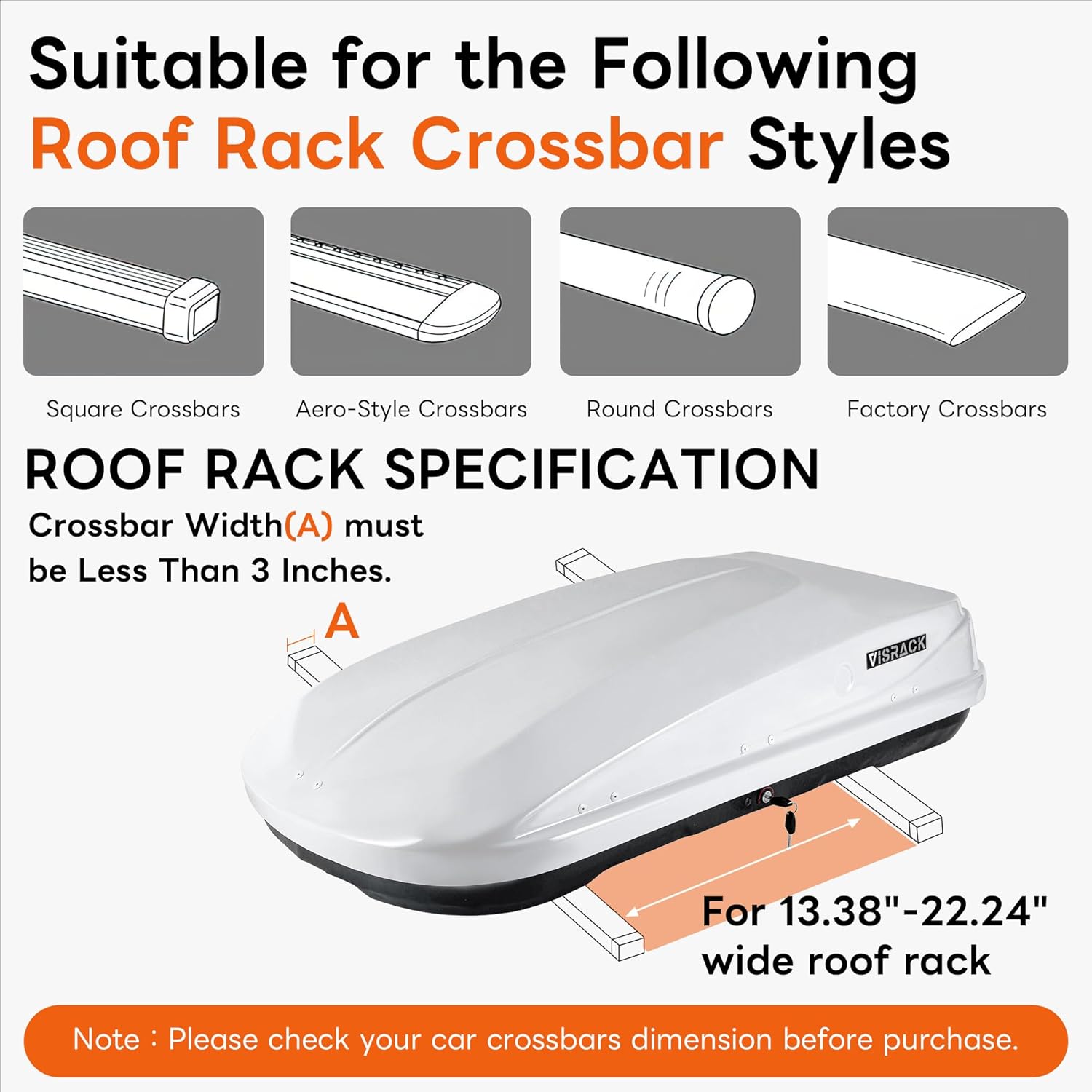 Rooftop Cargo Carrier Hard Shell, Dual-Side Opening Car Roof Cargo Box with Security Key, 150LBS Capacity, Car Roof Cargo Carrier for 13.38" to 22.24" Wide Crossbar Rack