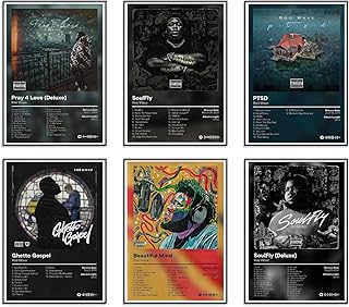Rod Wave Poster Album Cover Limited Edition Posters ，Rapper Music Posters Room Aesthetic Canvas Wall Art Prints for Teens, Boys, Girls Room Decor Set of 6 for(8x12inch, Unframed)