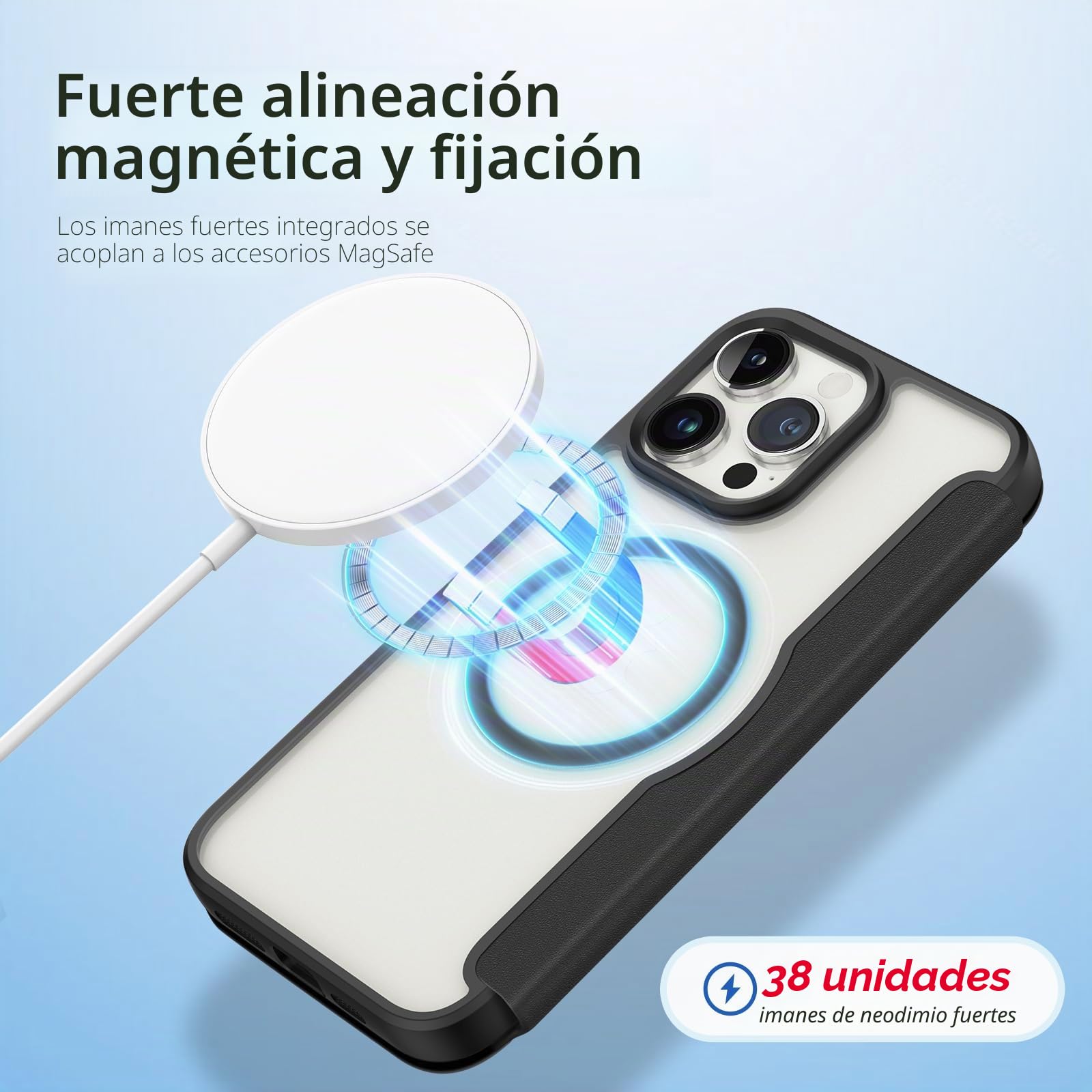 DUX DUCIS Funda Magnética para iPhone 15 Pro MAX, [Compatible con MagSafe] Cuero Premium Cierre Magnético Flip Folio Carcasa para Apple iPhone 15 Pro MAX (Negro)