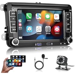 Pantalla Audi Q7 Podofo Carplay Android Radio de Coche para VW Golf, GPS Bluetooth HiFi WiFi Android Auto, Pantalla Páctil de 7", Manos Libres FM RDS USB Reproductor Estéreo para Seat Skoda +Cámara AHD