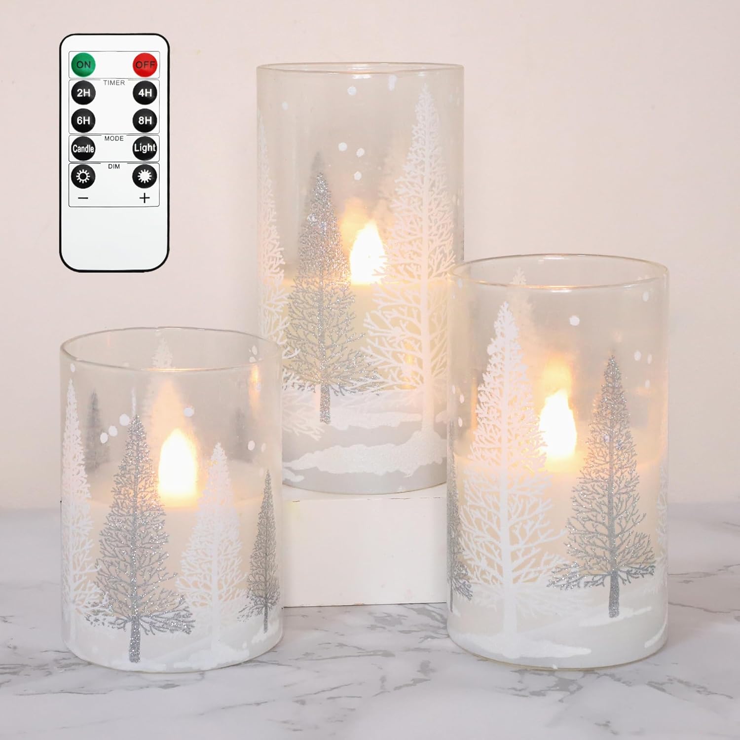 Flameless Candles Snowflake Trees Night Light Set, 3 Count, Winter Holiday Decor Christmas Candles for Living Room, Bedroom and More