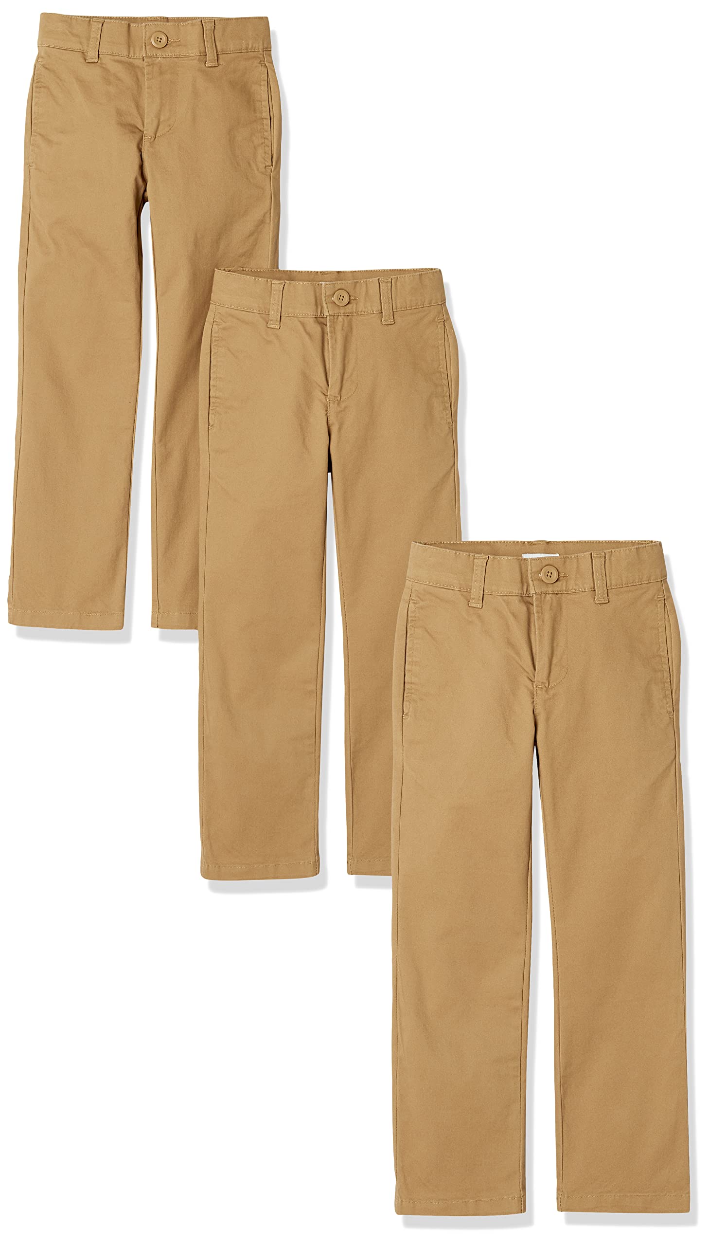Amazon Essentials Pantalones Chinos Caqui de Uniforme con Corte Recto y Parte Delantera Plana Niño, Paquetes Múltiples