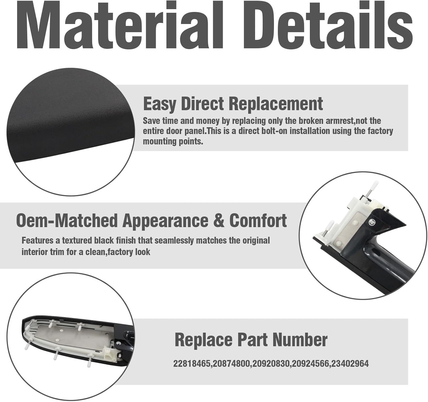 Black Front Left Driver Side Armrest Repair Kit Compatible for Chevy Silverado and GMC Sierra 1500 2500HD 3500HD 2010-2014 Door Panel Replace 22818465