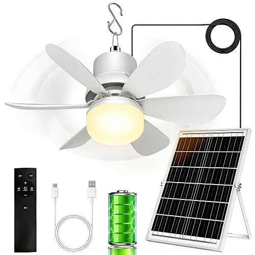 Solar Fan for Gazebo with Light, 18000mAh Rechargeable Solar Powered