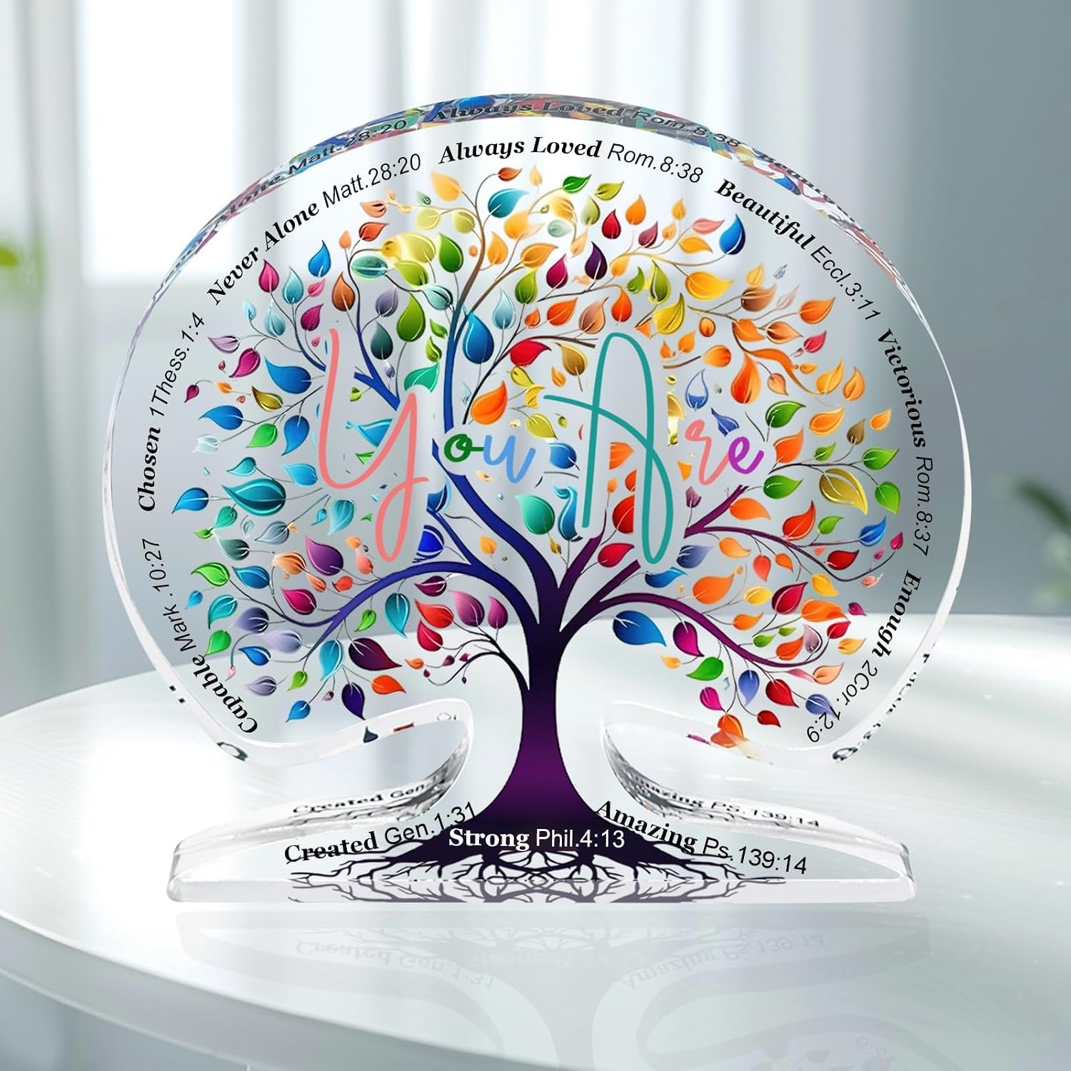 Regalo Mujer Acrílico,Regalo inspirador del árbol de la vida,Regalos Cristianos Inspiradores para Amiga, Hermana, Madre, Mejor Amiga, Decoración Espiritual para Cumpleaños, Día de la Madre(15x13x1cm)