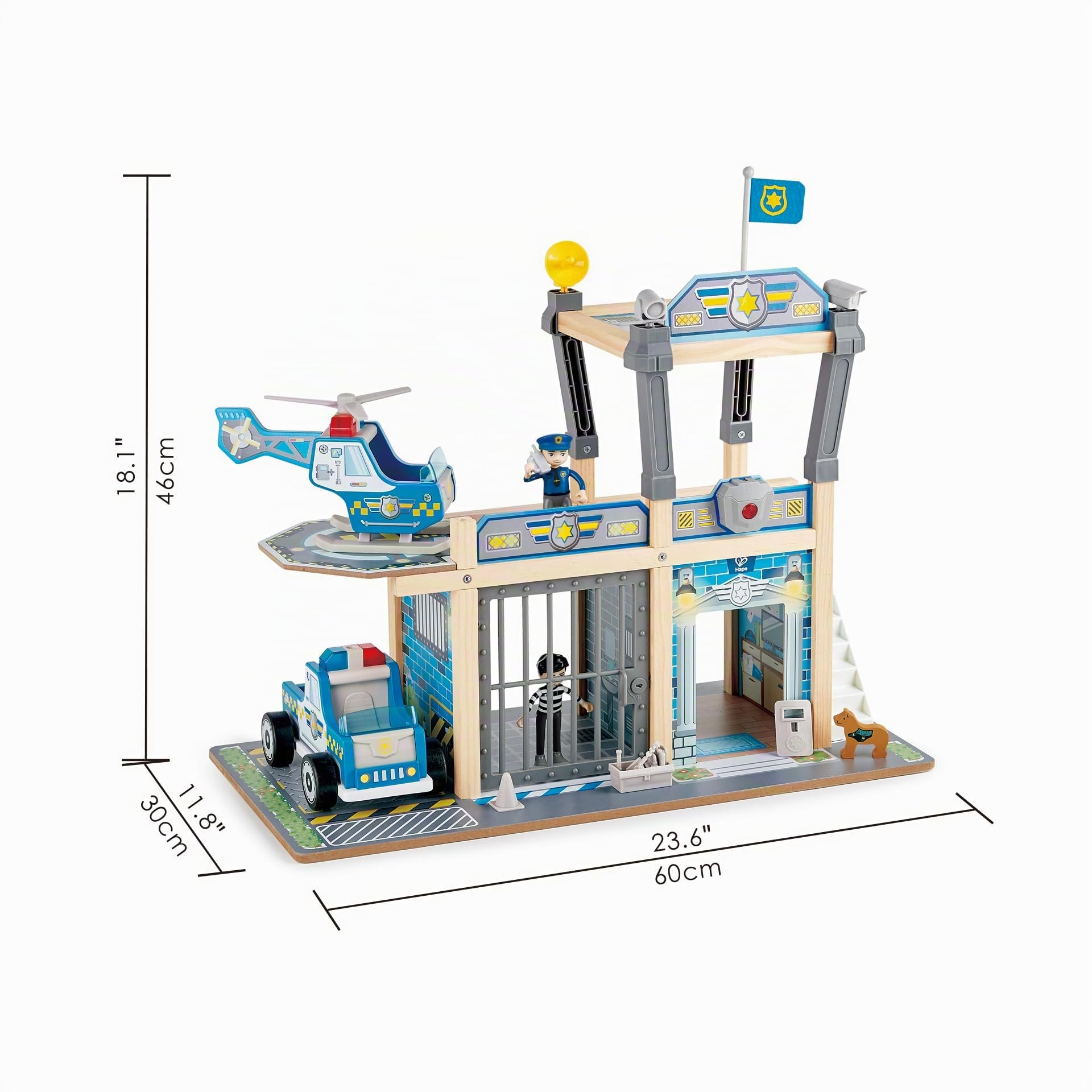 Hape Zweistöckige Polizeistation Helikopter und Polizeiauto fördert die Fantasie