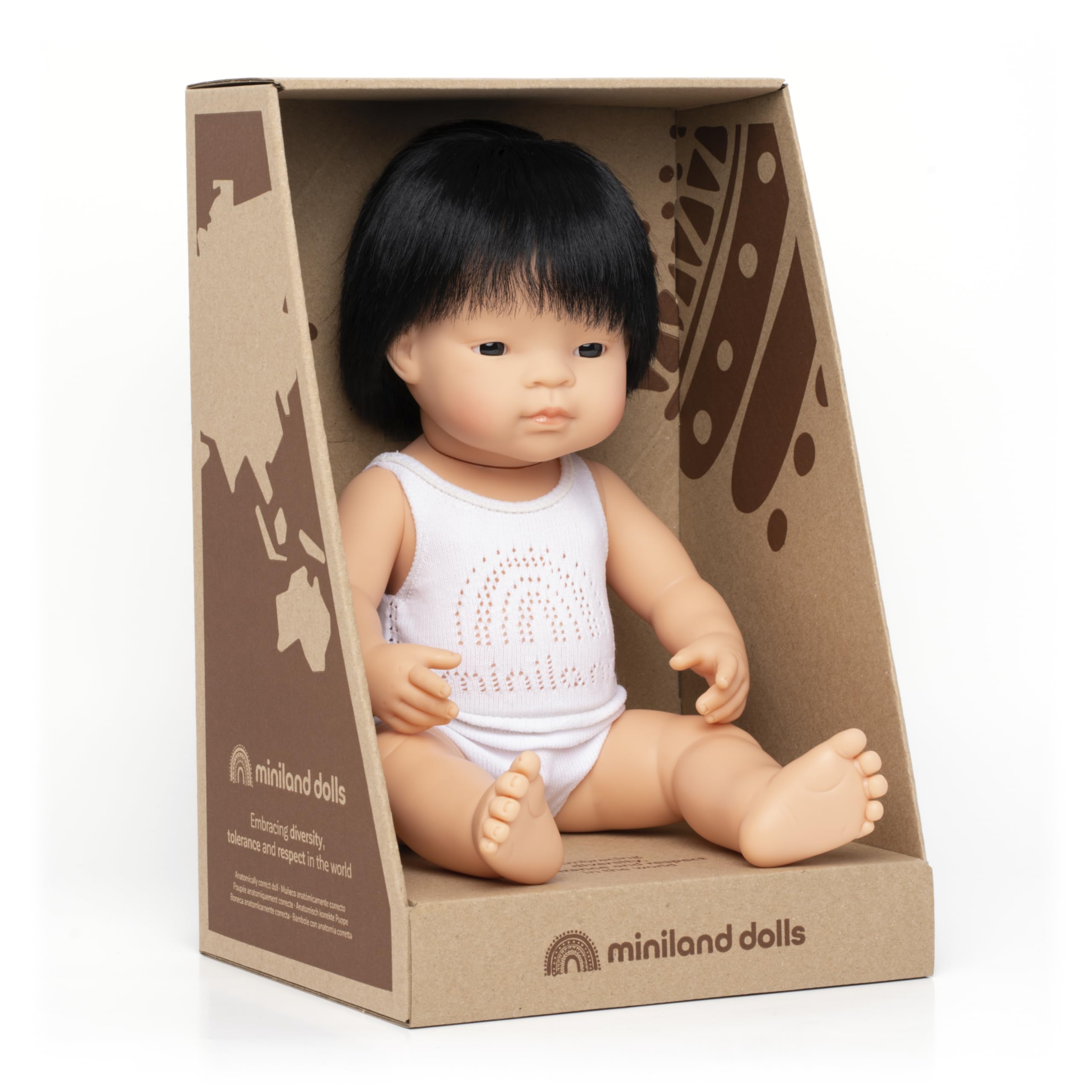 Miniland Doll 15'' Asian Boy (Box) - Made in Spain, Anatomically Correct, Quality