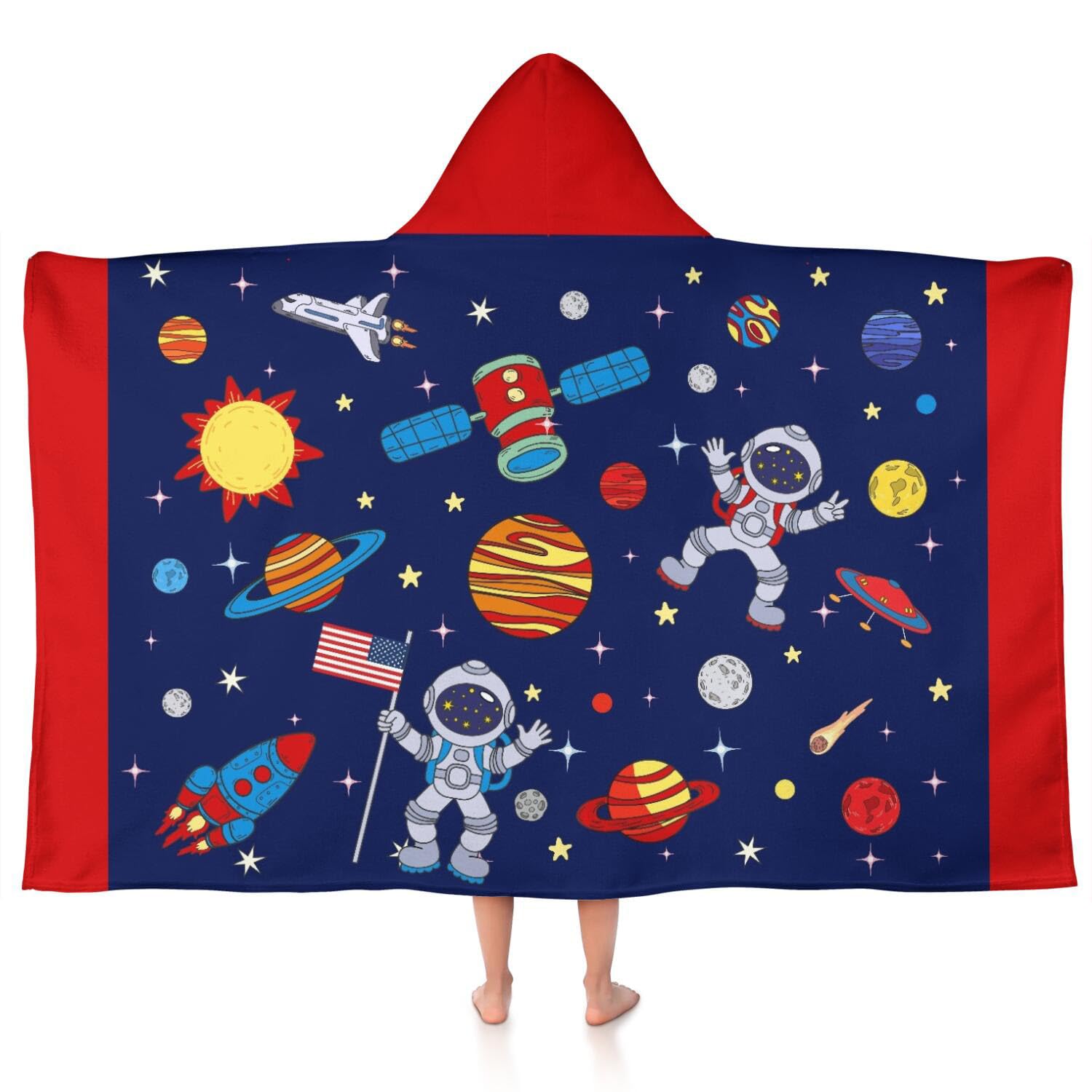 sdhinlwo Thickened Hooded Towels for Kids Suitable Girls Boys Kids Bath Towels, 35"x60" Super Absorbent,Space Universe Cute Cartoon Toddler Towels